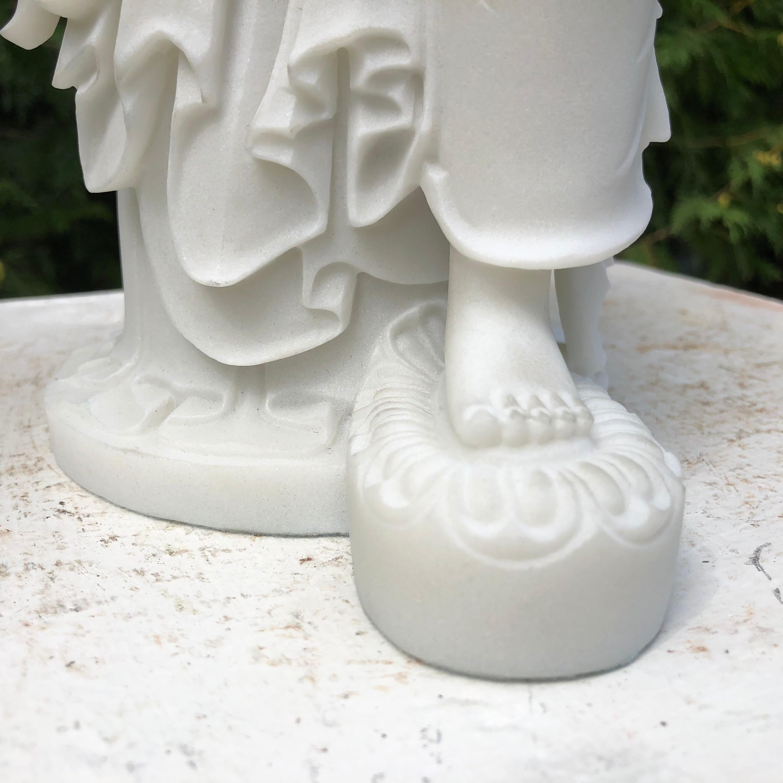 Cast Stone Japan Fine and Elegant White Seated Kanon Maitreya, Beautiful Face, Boxed