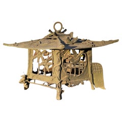 Lanterne en bronze ancien du Japon, oiseaux et libellules, jolis détails