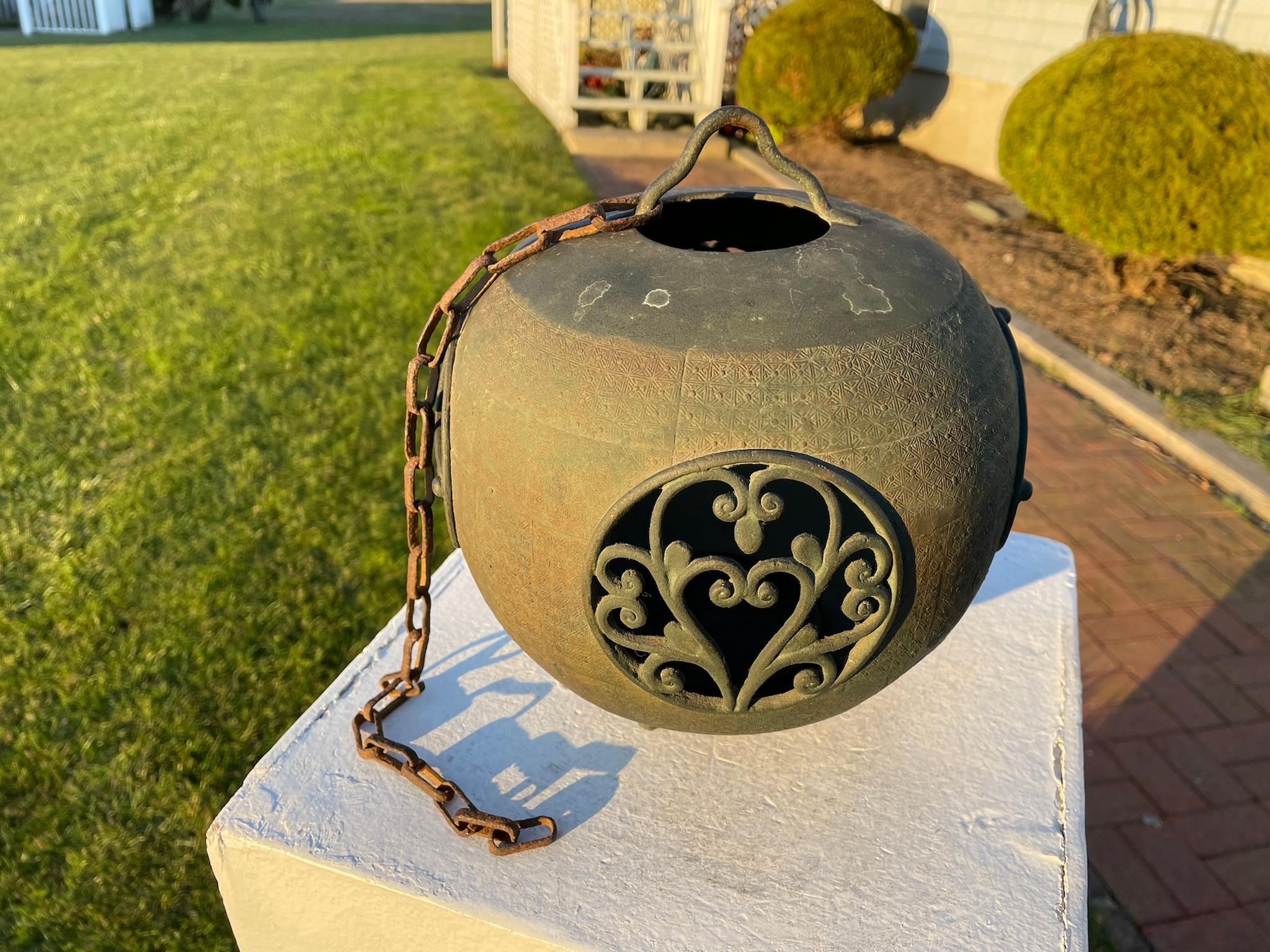 Japan Fine Antique Bronze Fern work Garden Lighting  Lantern 10