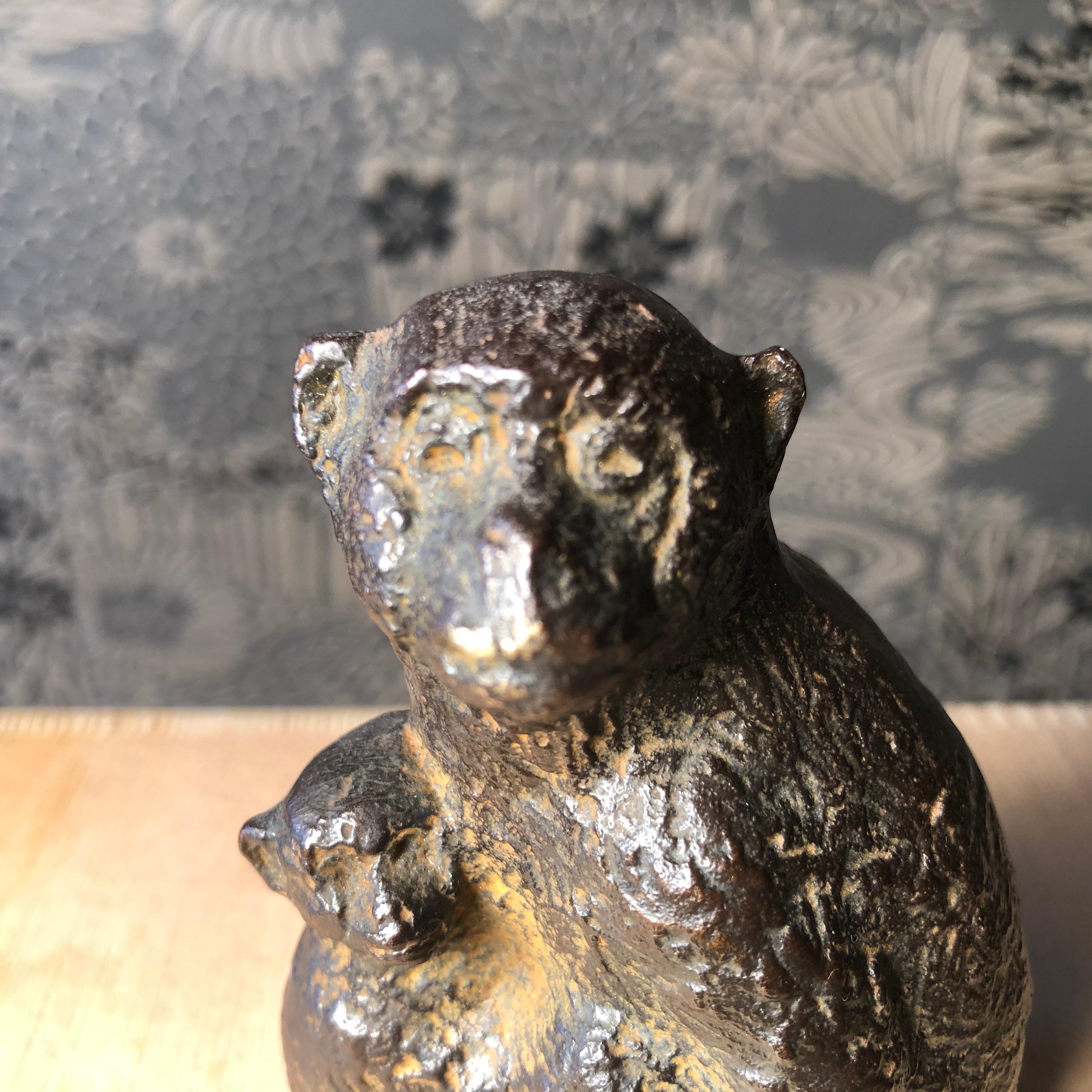 Japanese Japan Fine Antique Monkey Family Bronze, Signed Early Gem