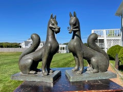 Japan Fine Pair Antique Bronze Fox Kitsune, Early 20th Century