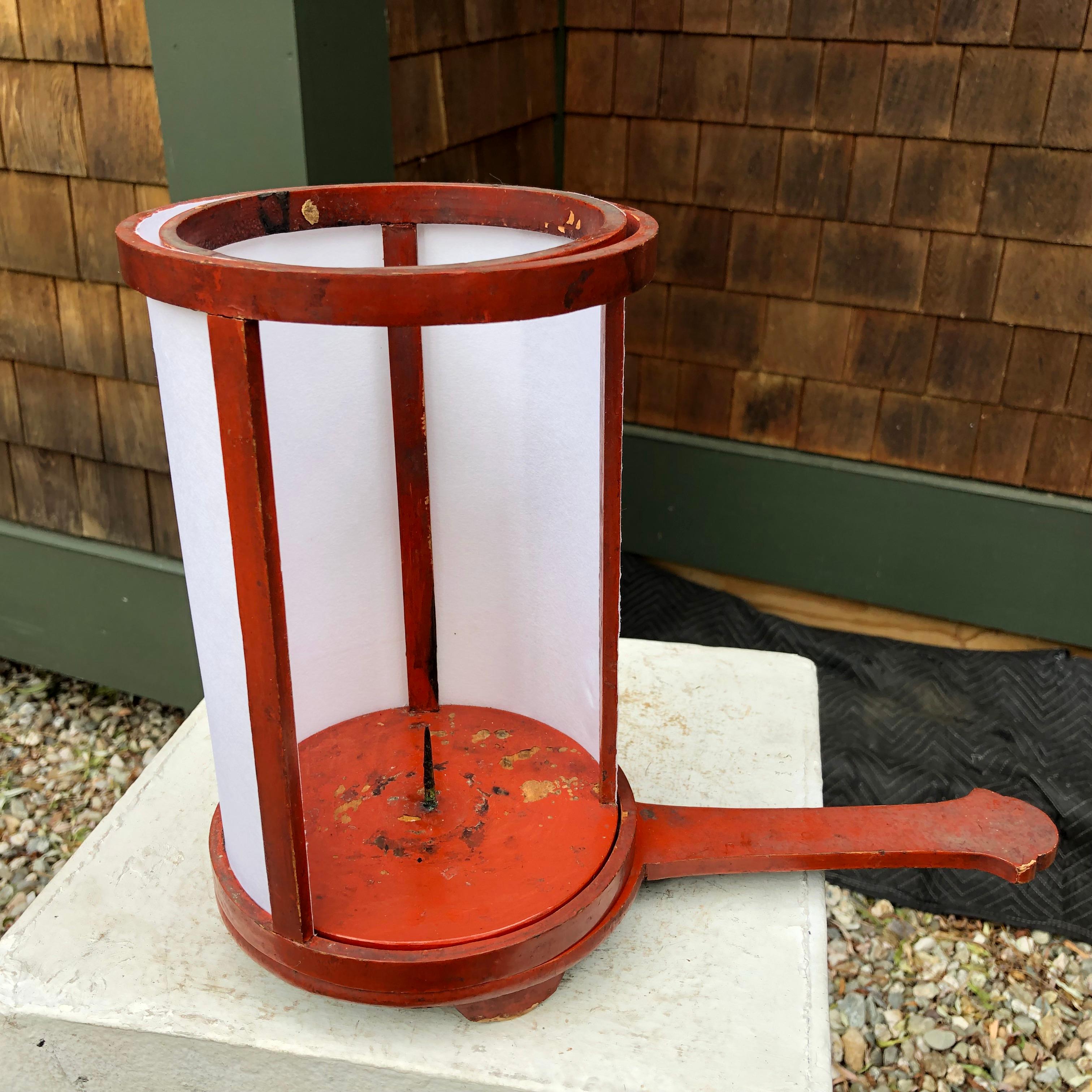 Japan Fine Antique Red Lacquer Andon Hand Lamp 1880, Immediately Usable 1