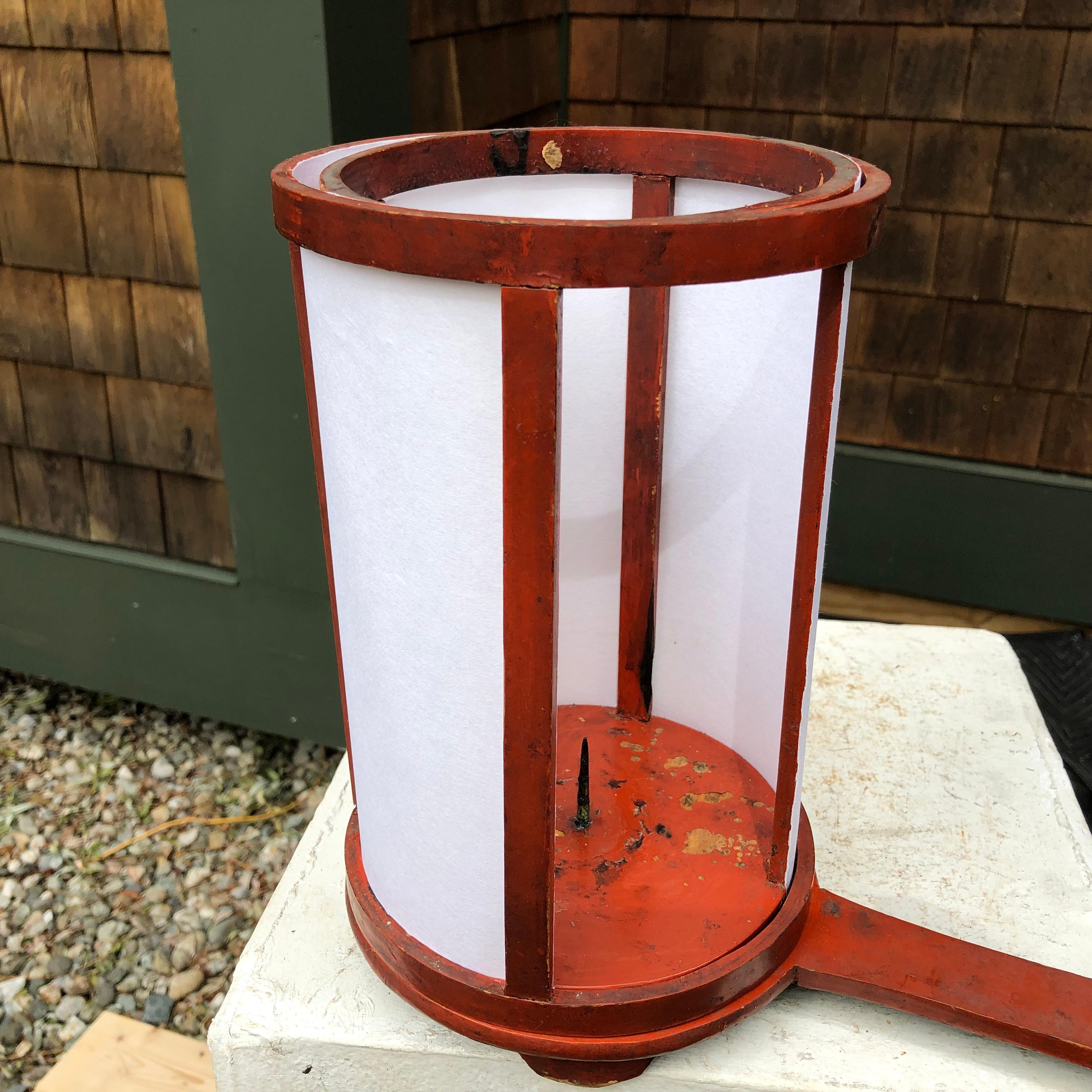 Japanese Japan Fine Antique Red Lacquer Andon Hand Lamp 1880, Immediately Usable