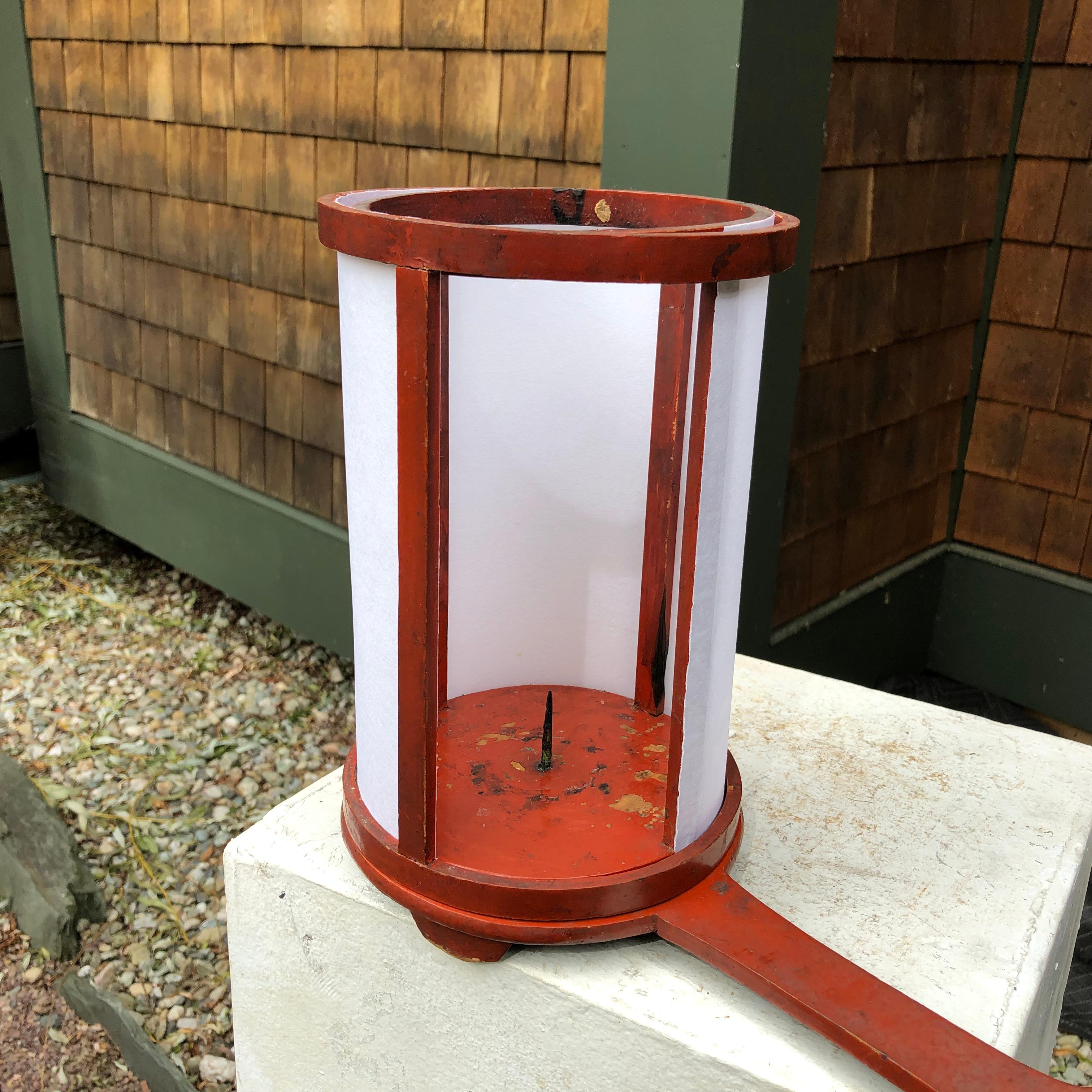 Japan Fine Antique Red Lacquer Andon Hand Lamp 1880, Immediately Usable In Good Condition In South Burlington, VT