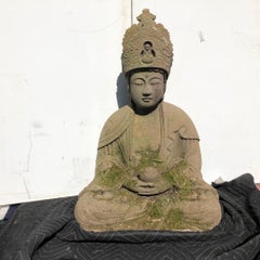 Japan Fine Antique Serene "Crown"  Stone Buddha Hand Carved, good garden choice