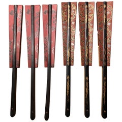 Japan Fine Antique Set Six Lacquered Makie Byobu Screen Accents