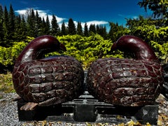 Japan Fine Huge Antique Pair Quail Sculptures Hand-Carved Red Lacquered