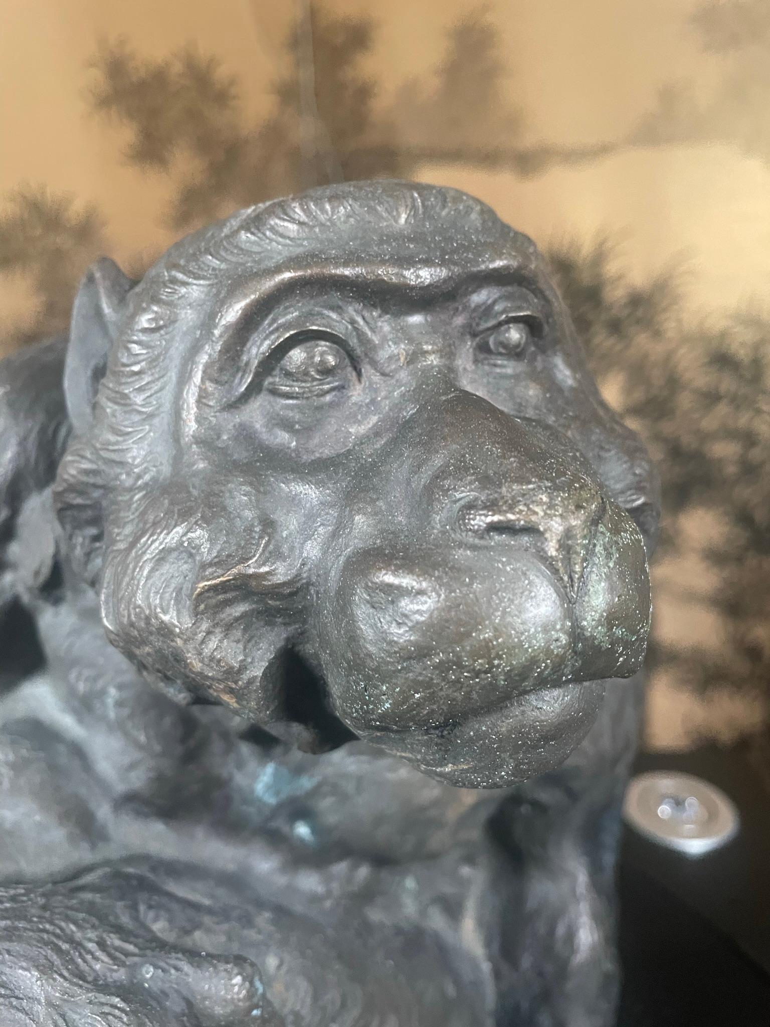 Meiji Japan Fine Large Antique Bronze Monkey With Fine Details