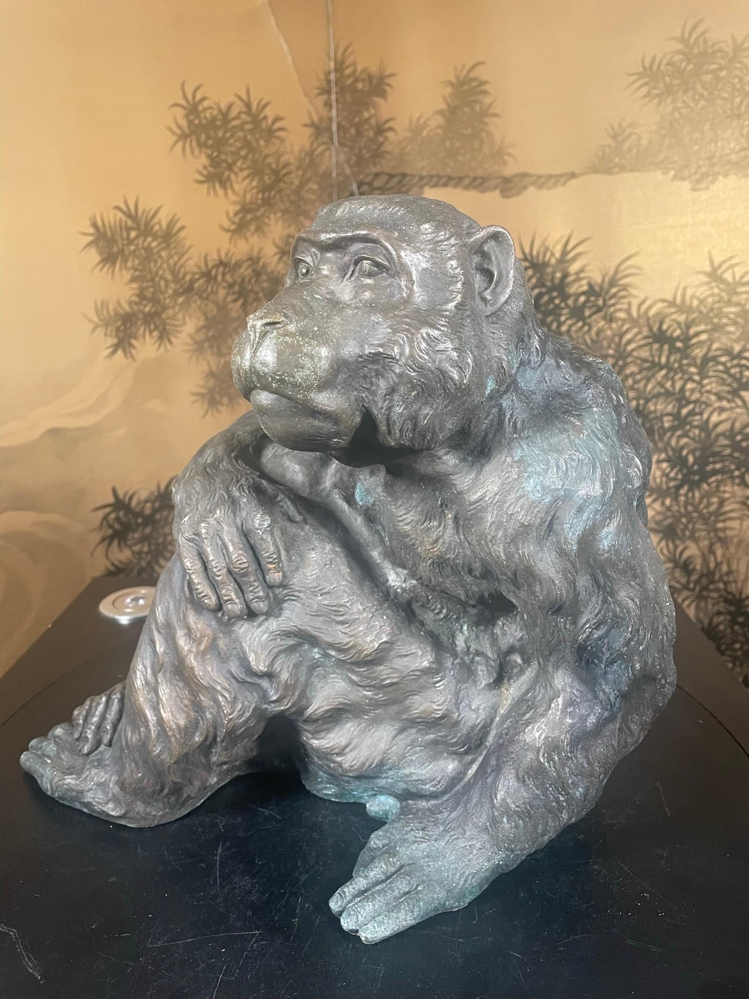 Japan Fine Large Antique Bronze Monkey With Fine Details 1