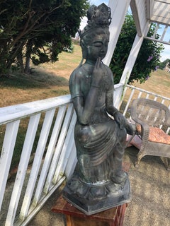 Japan Fine Large and Elegant Antique Bronze Seated Kanon Maitreya Beautiful Face