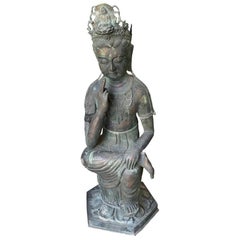 Japan Large Used Bronze Seated Garden Kanon Guan-Yin, 49 Inches 