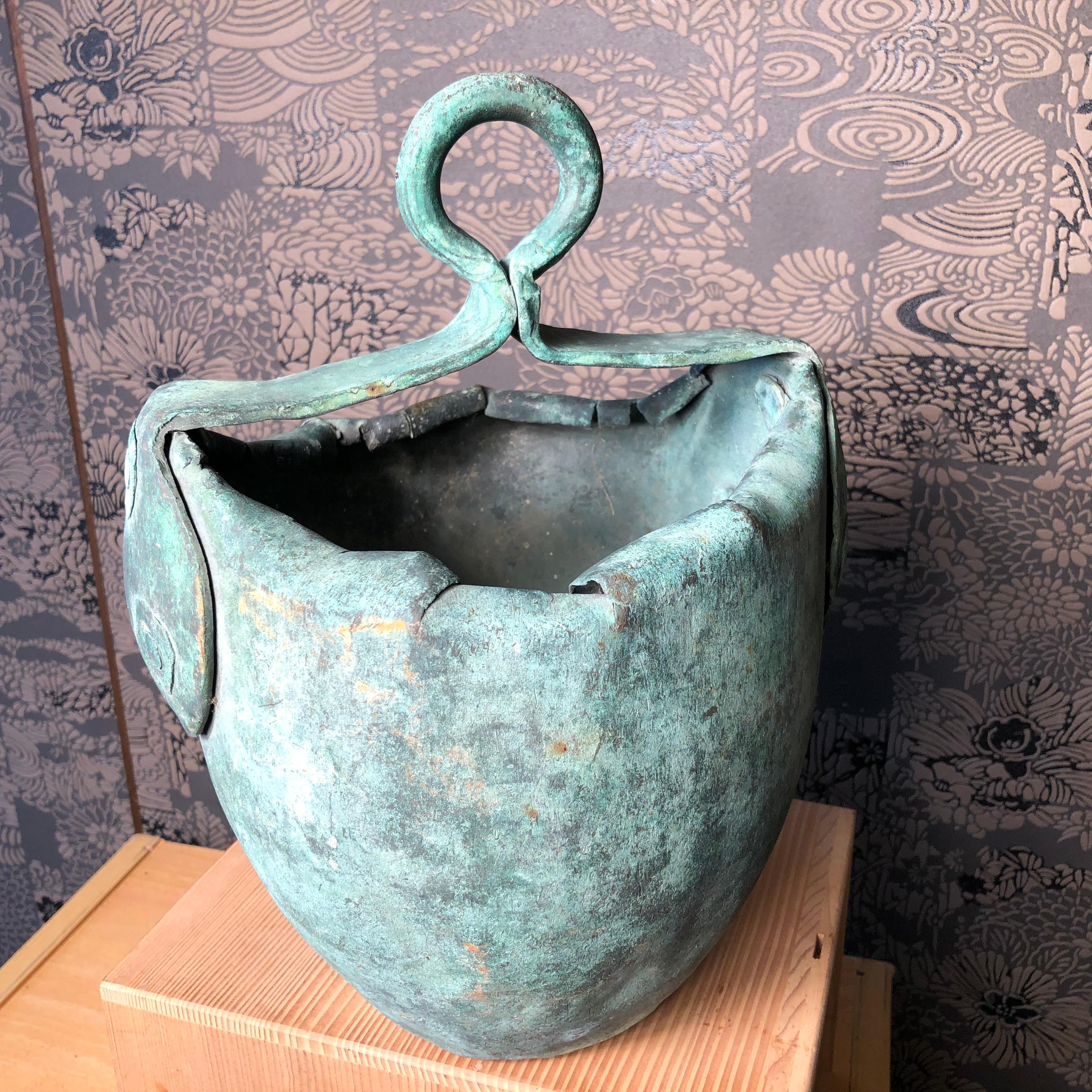 Japanese Japan Fine Old Hand Forged and Riveted Bronze Bucket Planter-200 Years Old