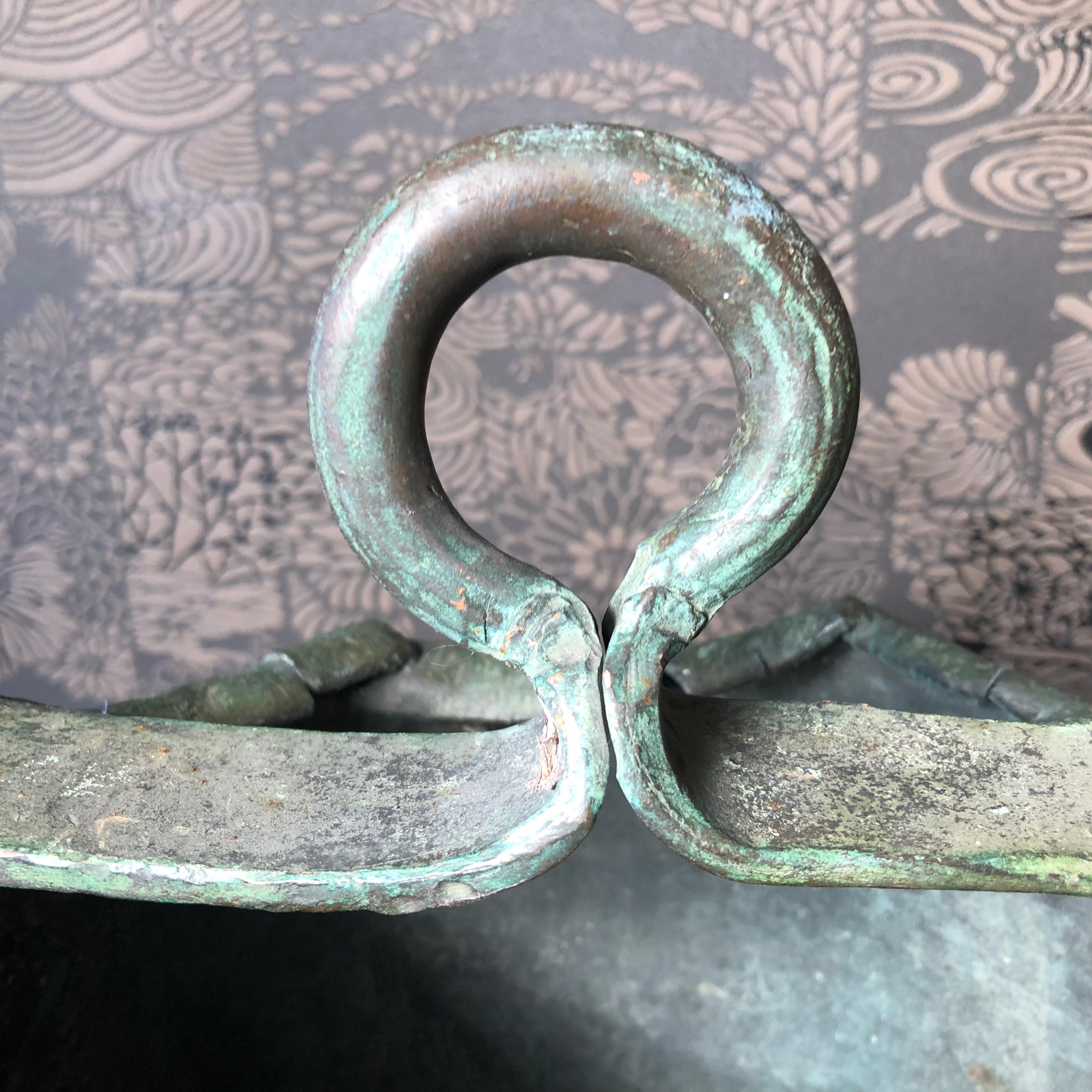Japan Fine Old Hand Forged & Riveted Bronze Bucket Planter-200 Years Old In Good Condition In South Burlington, VT