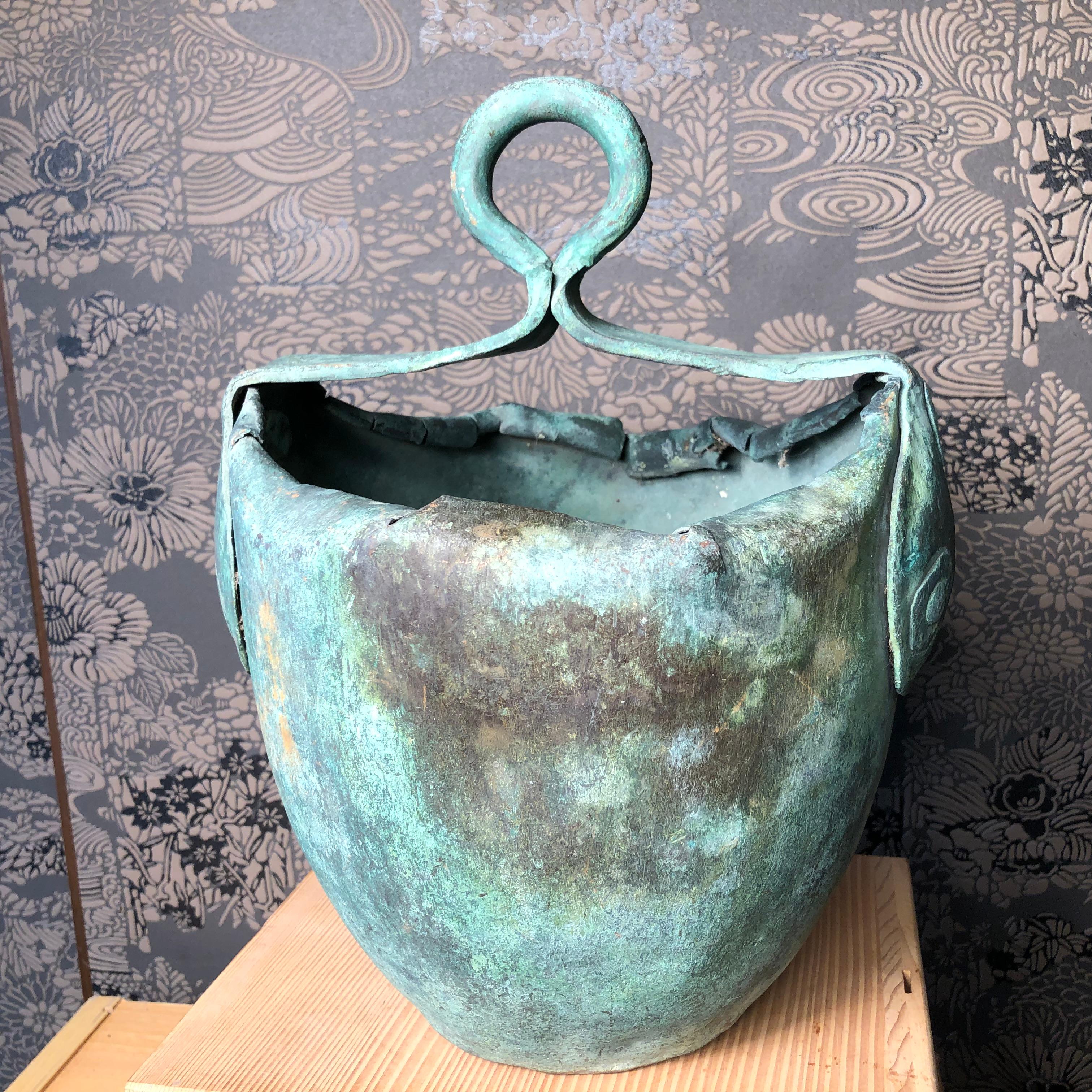 18th Century Japan Fine Old Hand Forged and Riveted Bronze Bucket Planter-200 Years Old