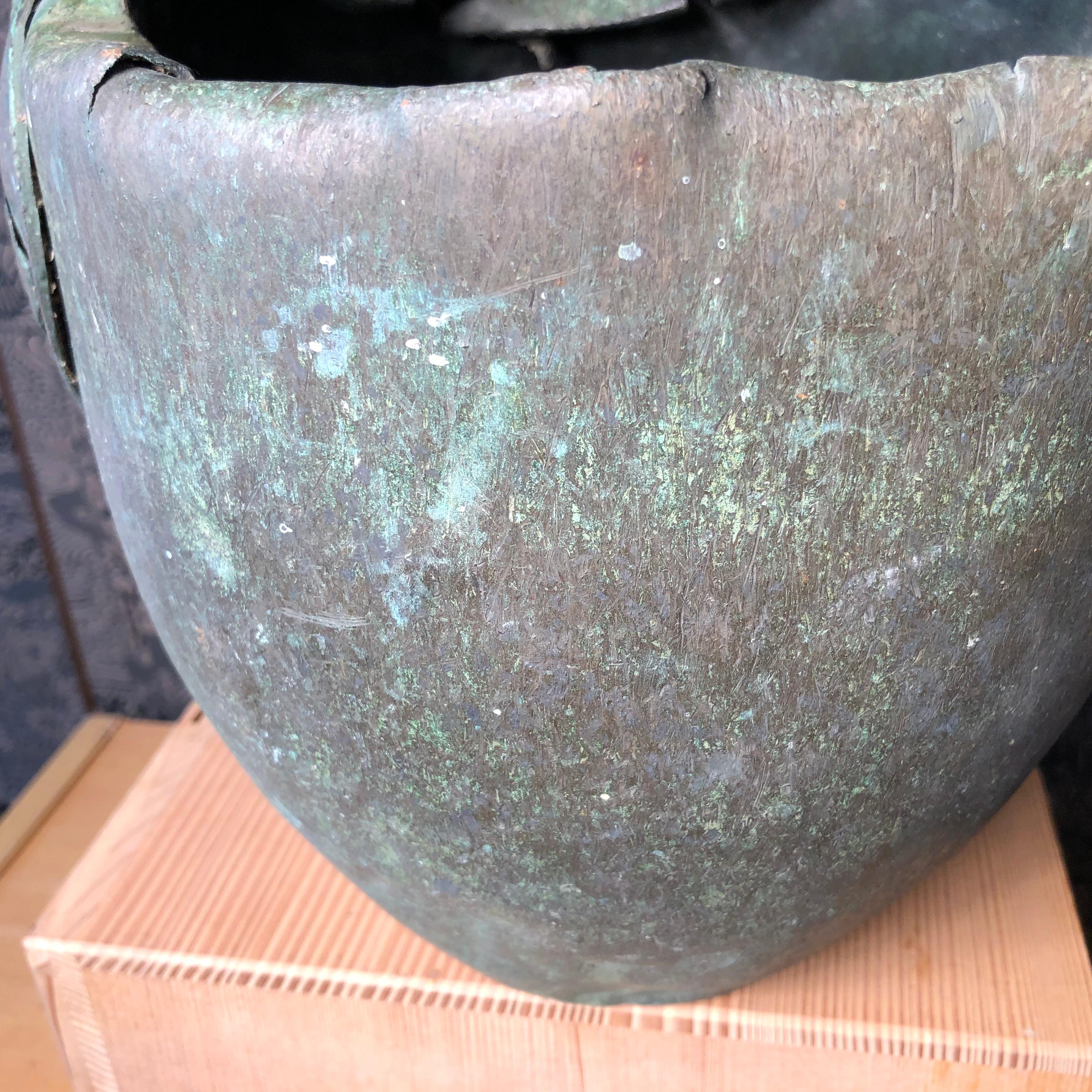 18th Century Japan Fine Old Hand Forged & Riveted Bronze Bucket Planter-200 Years Old