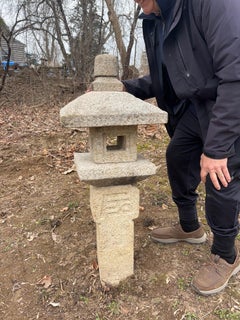 Japón Fine Old  "Oribe" Farol de Jardín de Granito , Tallado a mano por el Maestro del Té