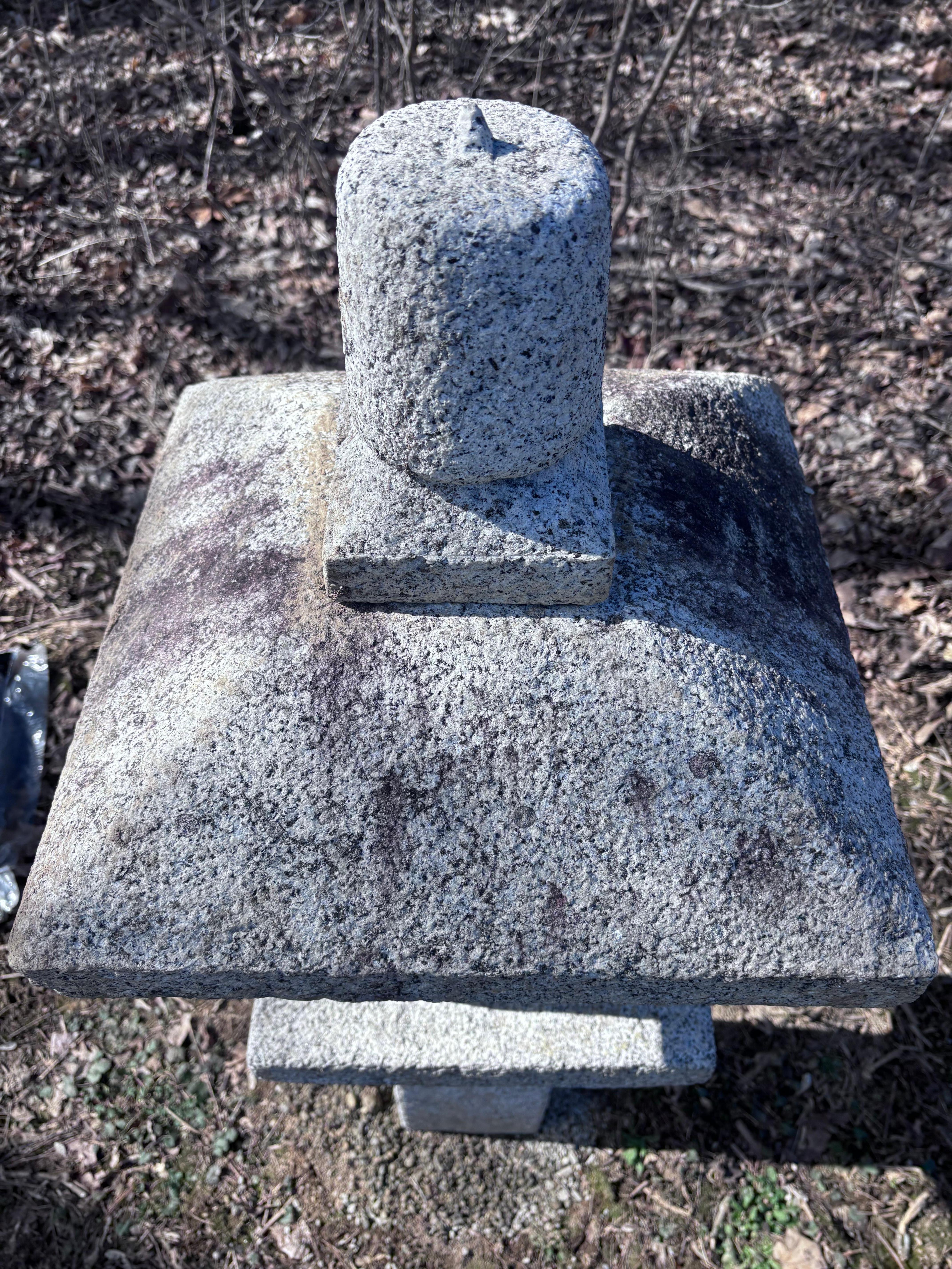 Japan Fine Old  “Oribe” Granite Garden Lantern With Sanscrit Calligraphy For Sale 2
