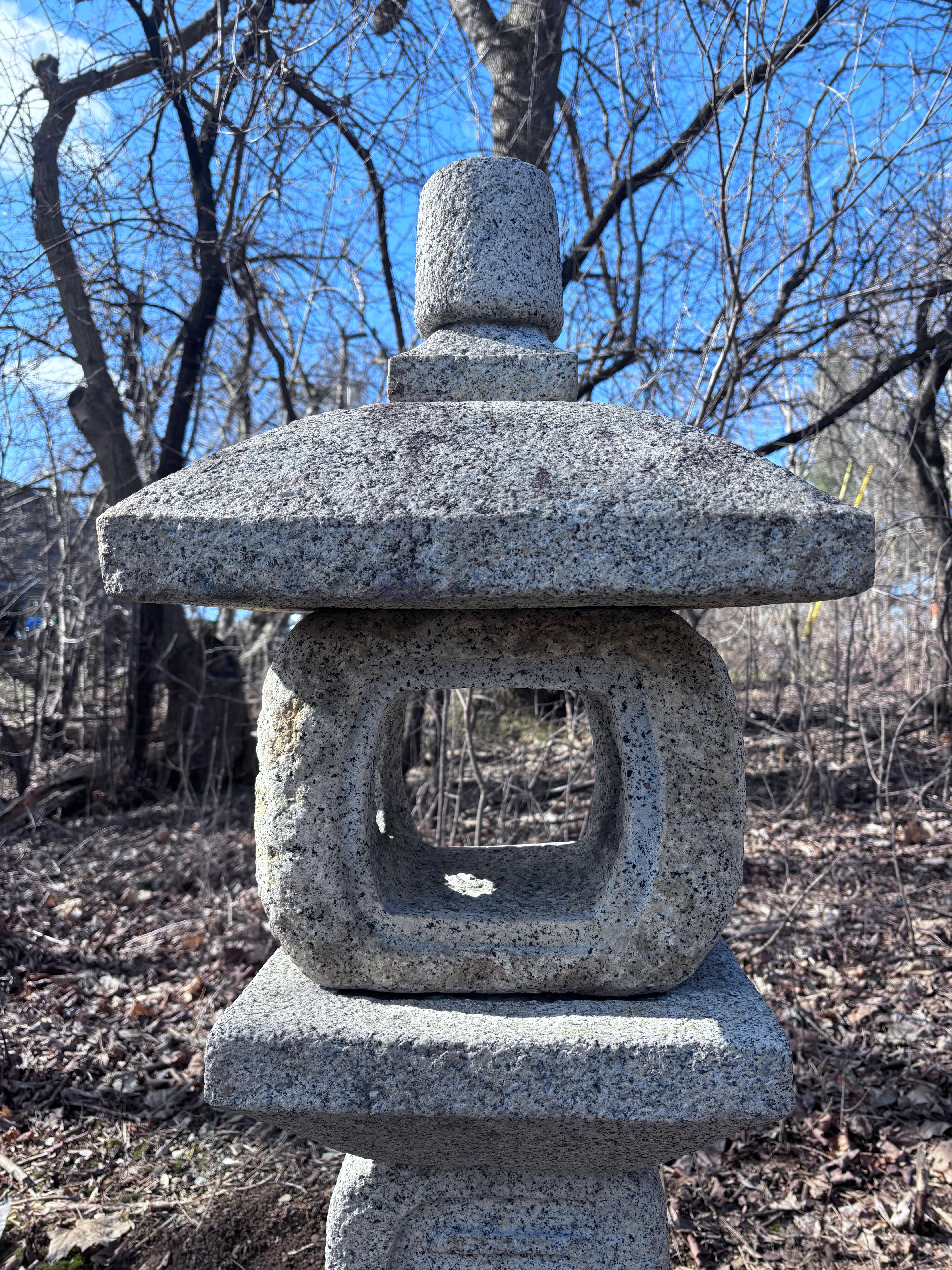 Japanese Japan Fine Old  “Oribe” Granite Garden Lantern With Sanscrit Calligraphy For Sale