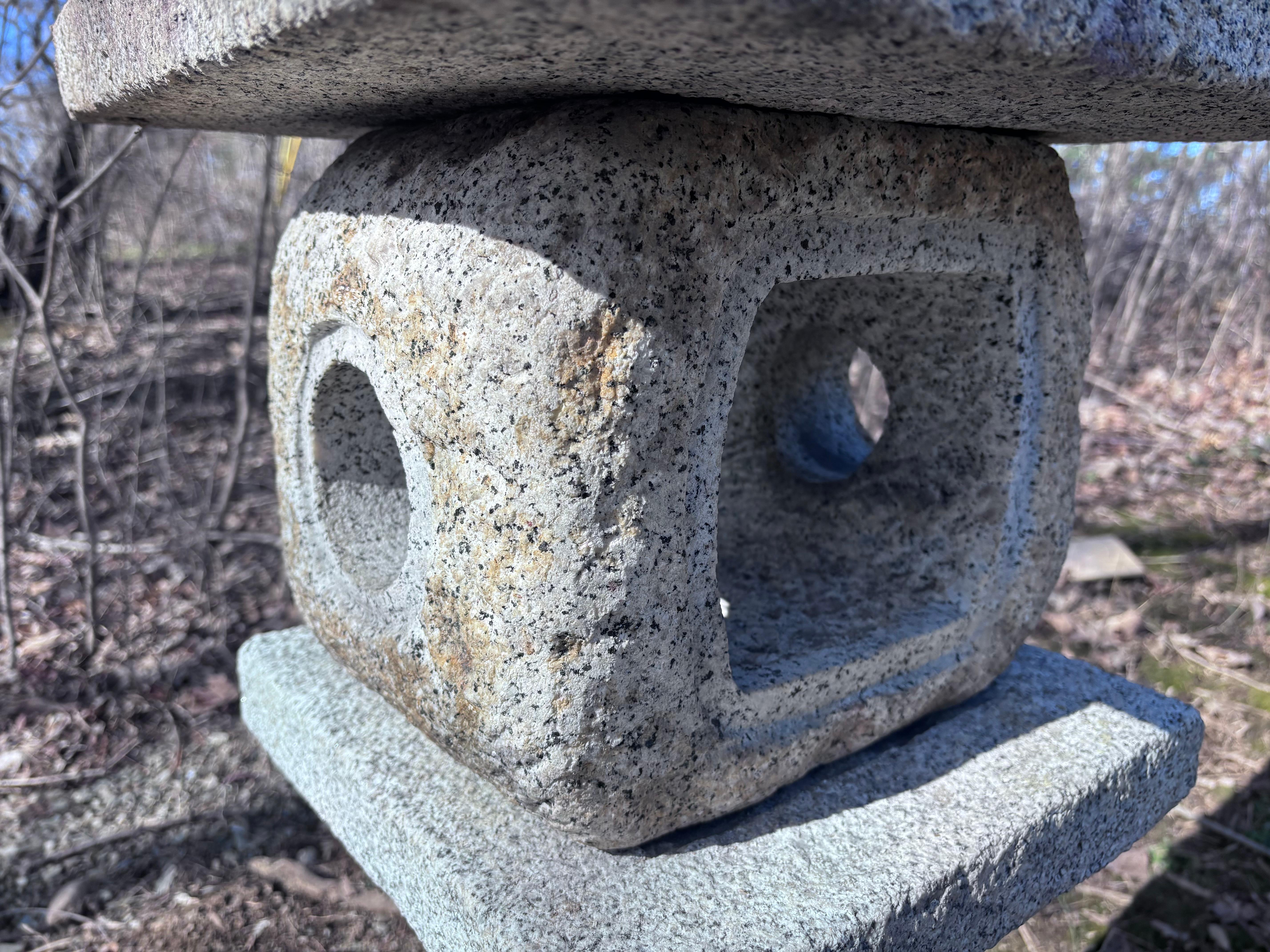 20th Century Japan Fine Old  “Oribe” Granite Garden Lantern With Sanscrit Calligraphy For Sale