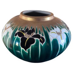 Japan Fine Vintage Brilliant Colors Blooming Iris Vase Signed