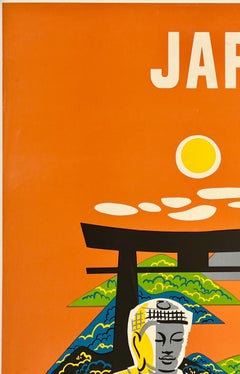 JAPAN FLY NORTHWEST ORIENT AIRLINES Original Vintage Airline Travel Poster 1950s