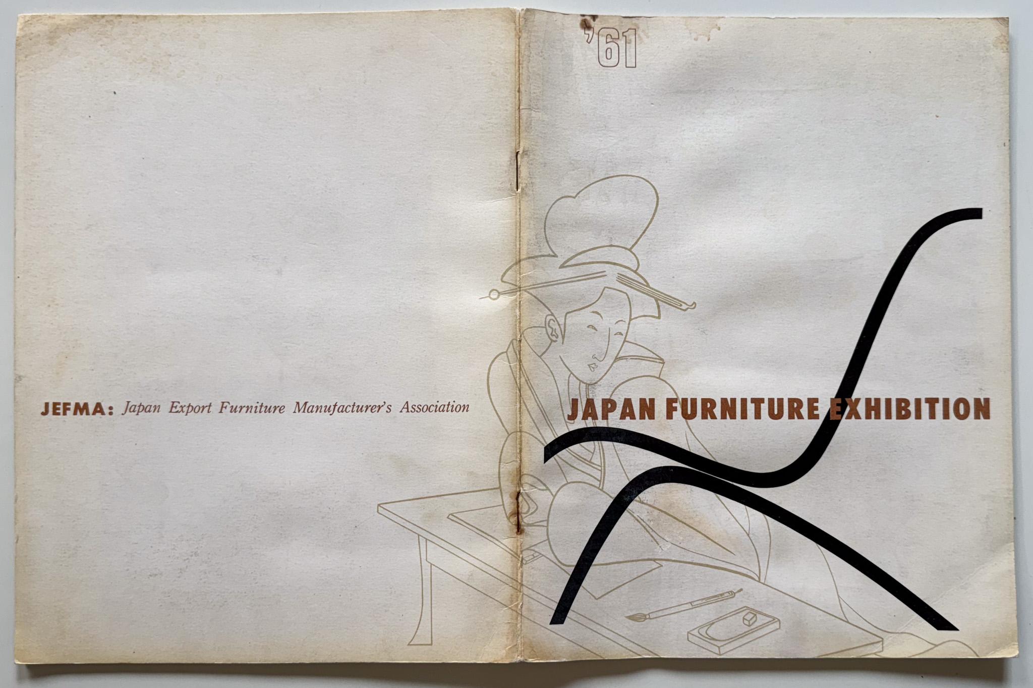 Catalog accompanying an exhibition held in the United States in 1961, sponsored and published by the Japan Export Furniture Manufacturer Association (JEFMA), a trade organization of 48 leading furniture makers in Japan, in collaboration with their