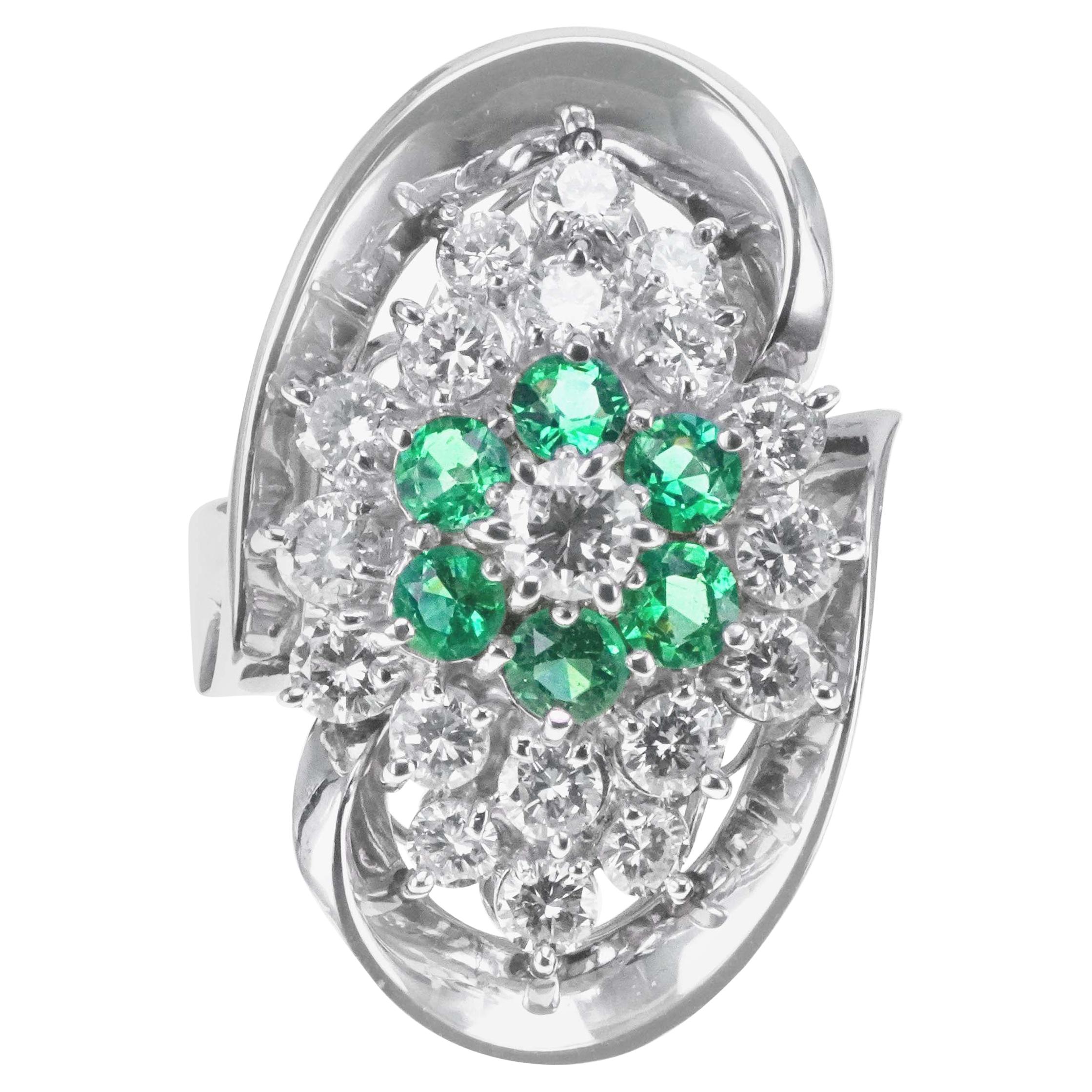 Japan Germany Lab Certified Emerald & Diamond Platinum PT 900 'Big Spread' Ring For Sale