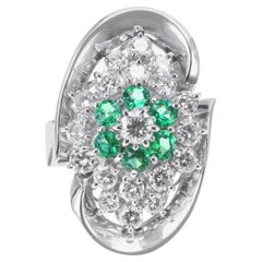 Japan Germany Lab Certified Emerald & Diamond Platinum PT 900 'Big Spread' Ring