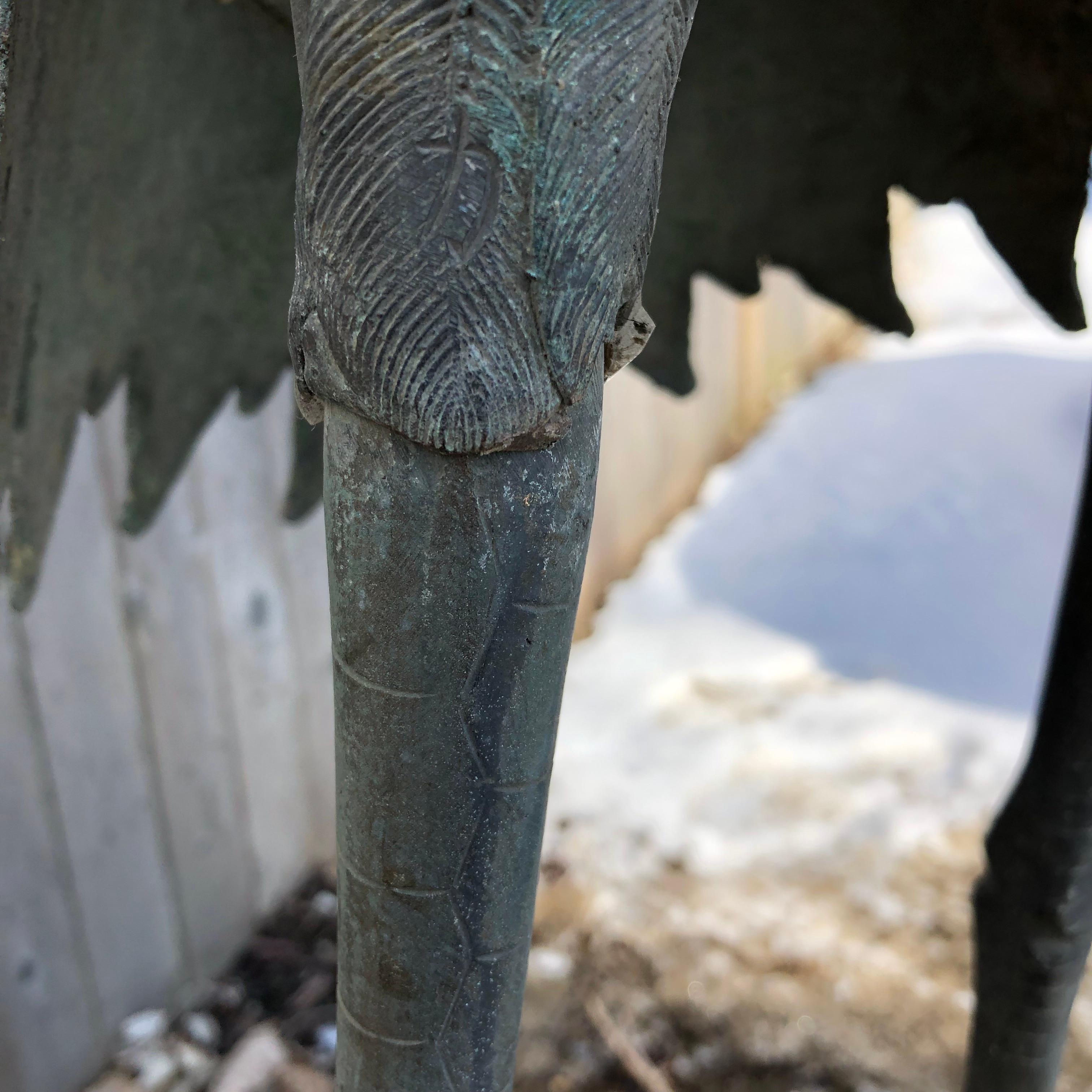 Japan Giant Antique Cast Bronze Crane Beautiful Feather, Head Details 60