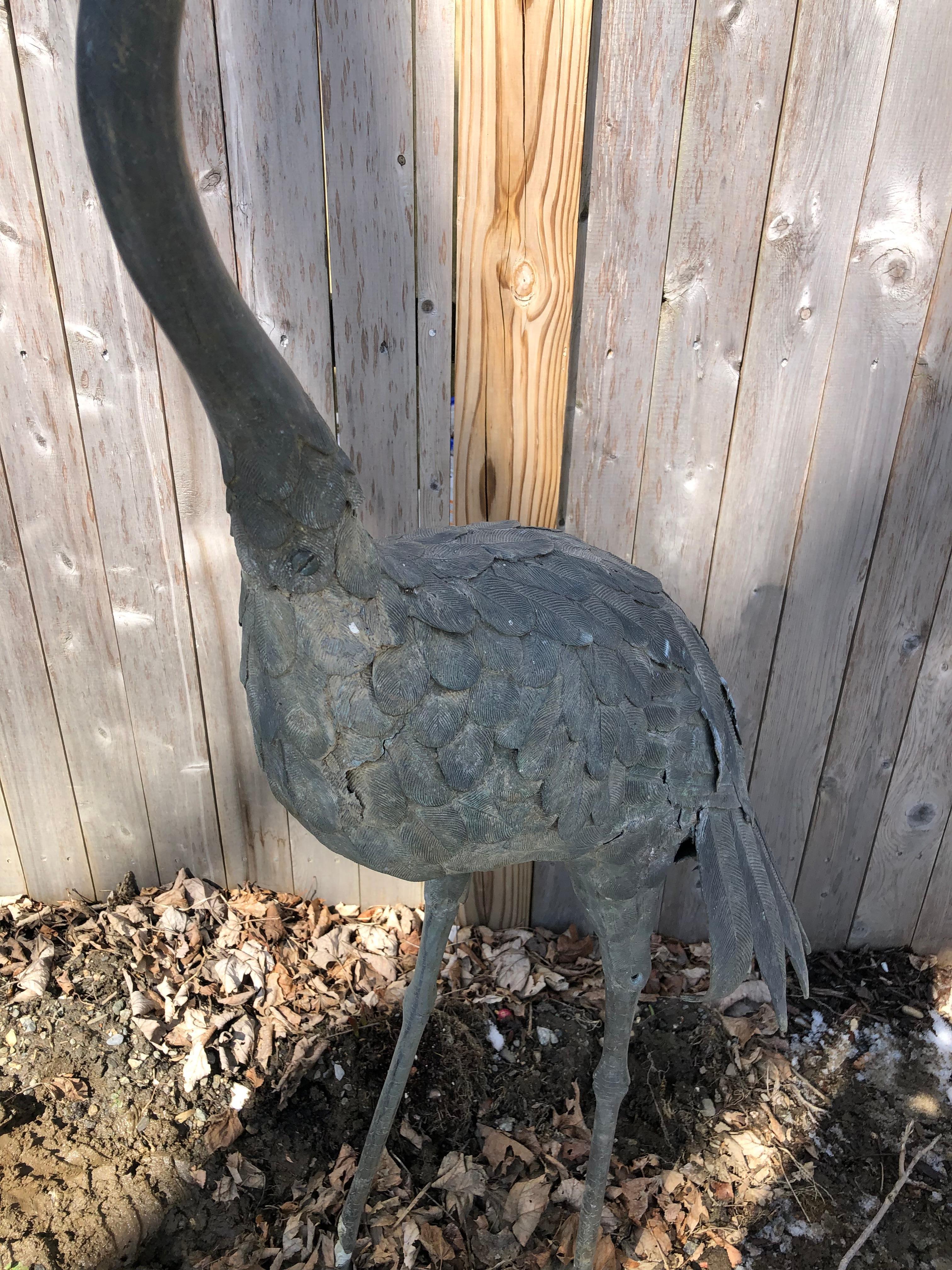 20th Century Japan Giant Antique Cast Bronze Crane Beautiful Feather, Head Details 60