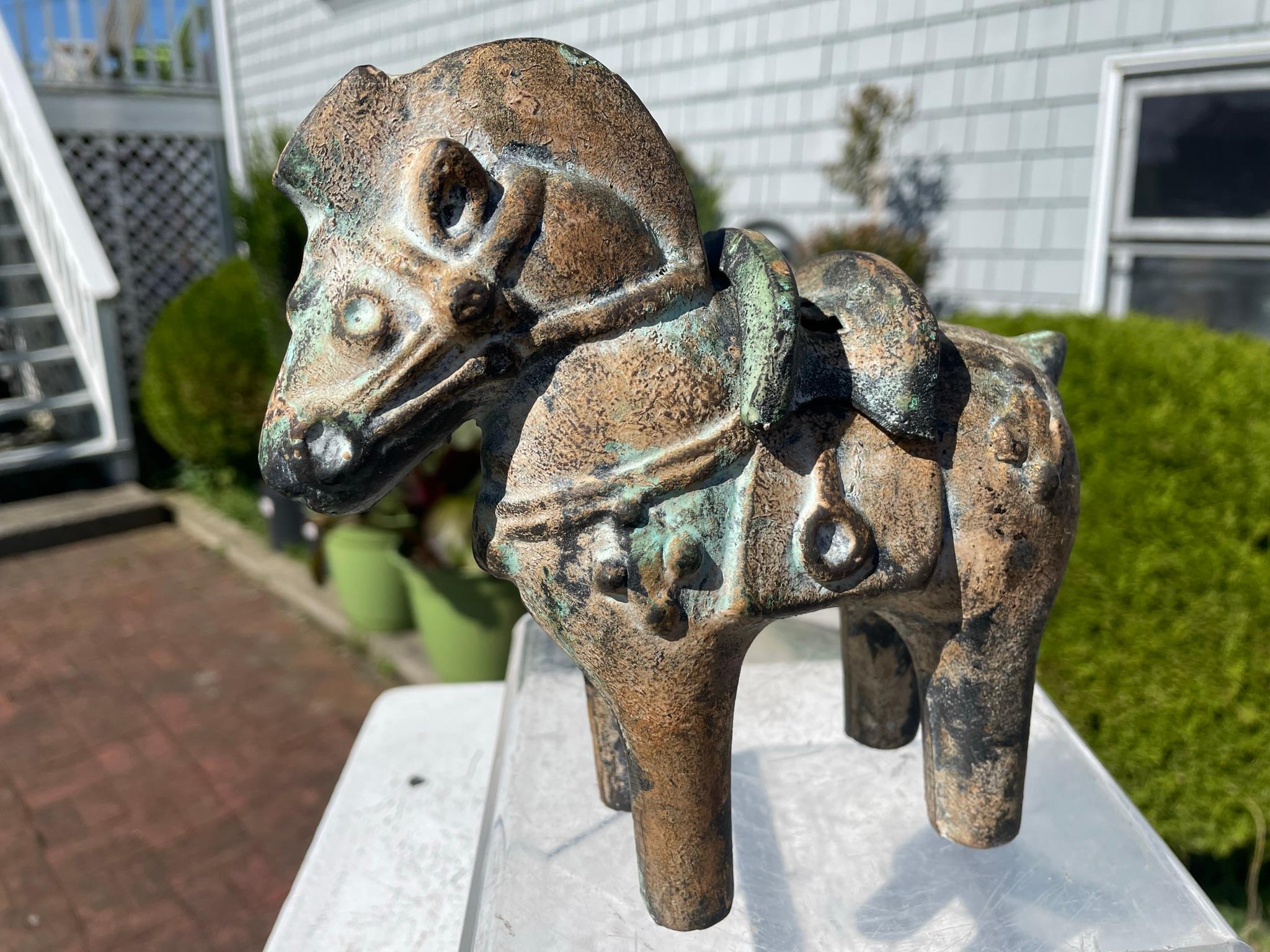 Japan Gilt Horse Candle Lantern & Censer Ancient Kofun Pattern In Good Condition In South Burlington, VT