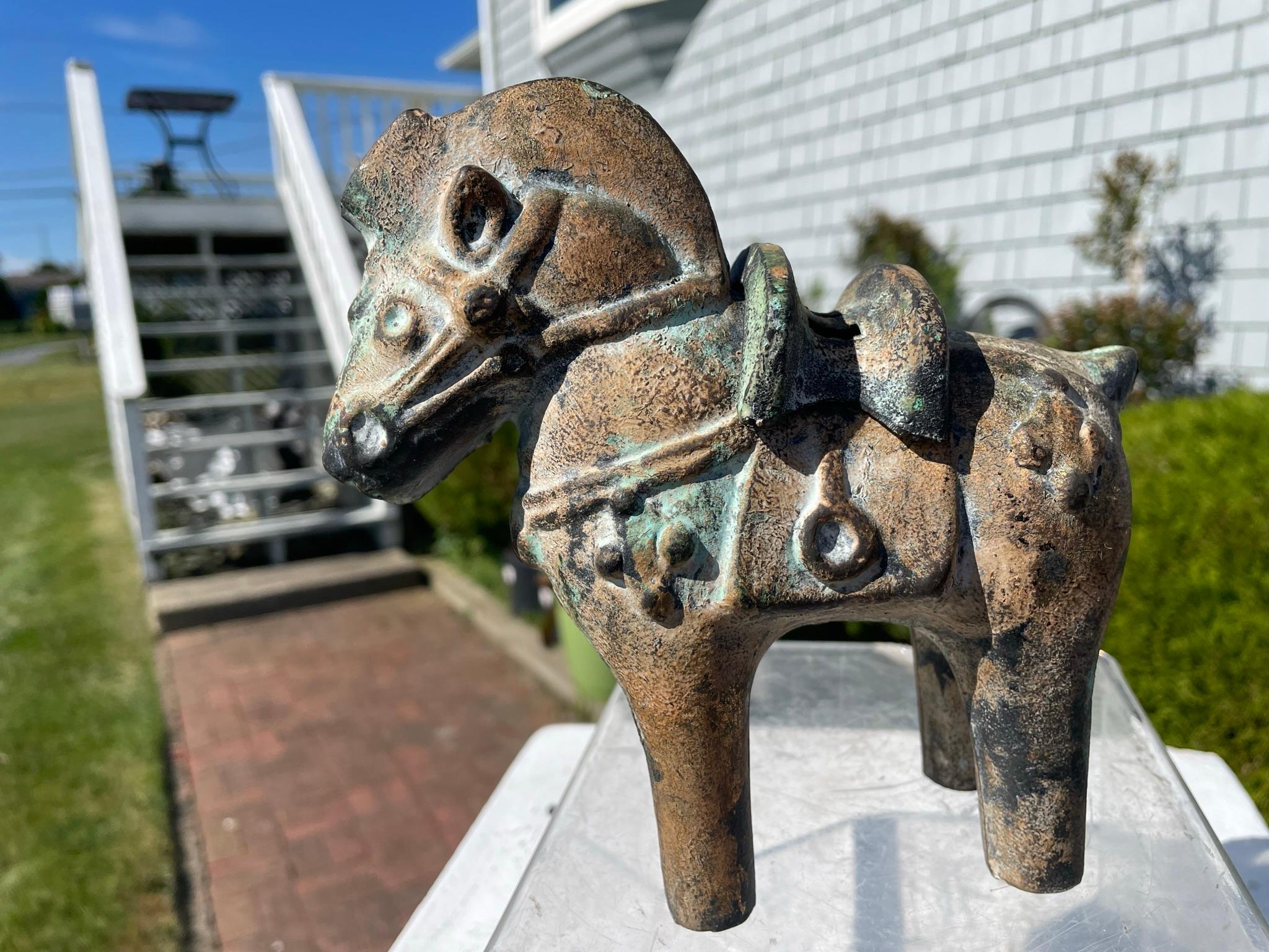 Iron Japan Gilt Horse Candle Lantern & Censer Ancient Kofun Pattern
