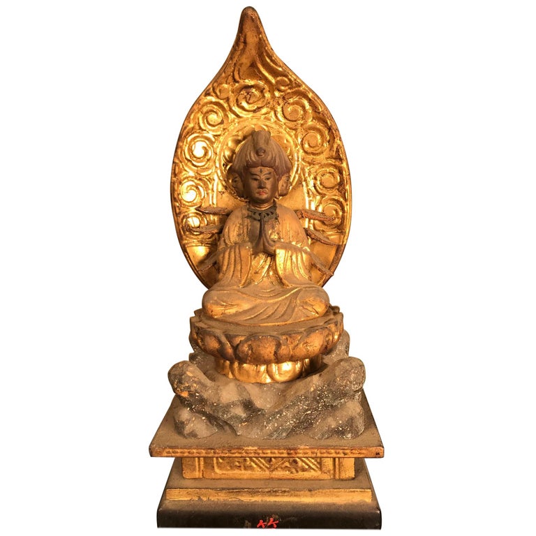 Japan Gold Gilt wood Horse Protection Kanon Guan Yin, in Adoration rare find For Sale