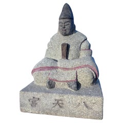 Japan Hand-Carved Granite Garden Shrine Scholar Effigy of With Book, Signed
