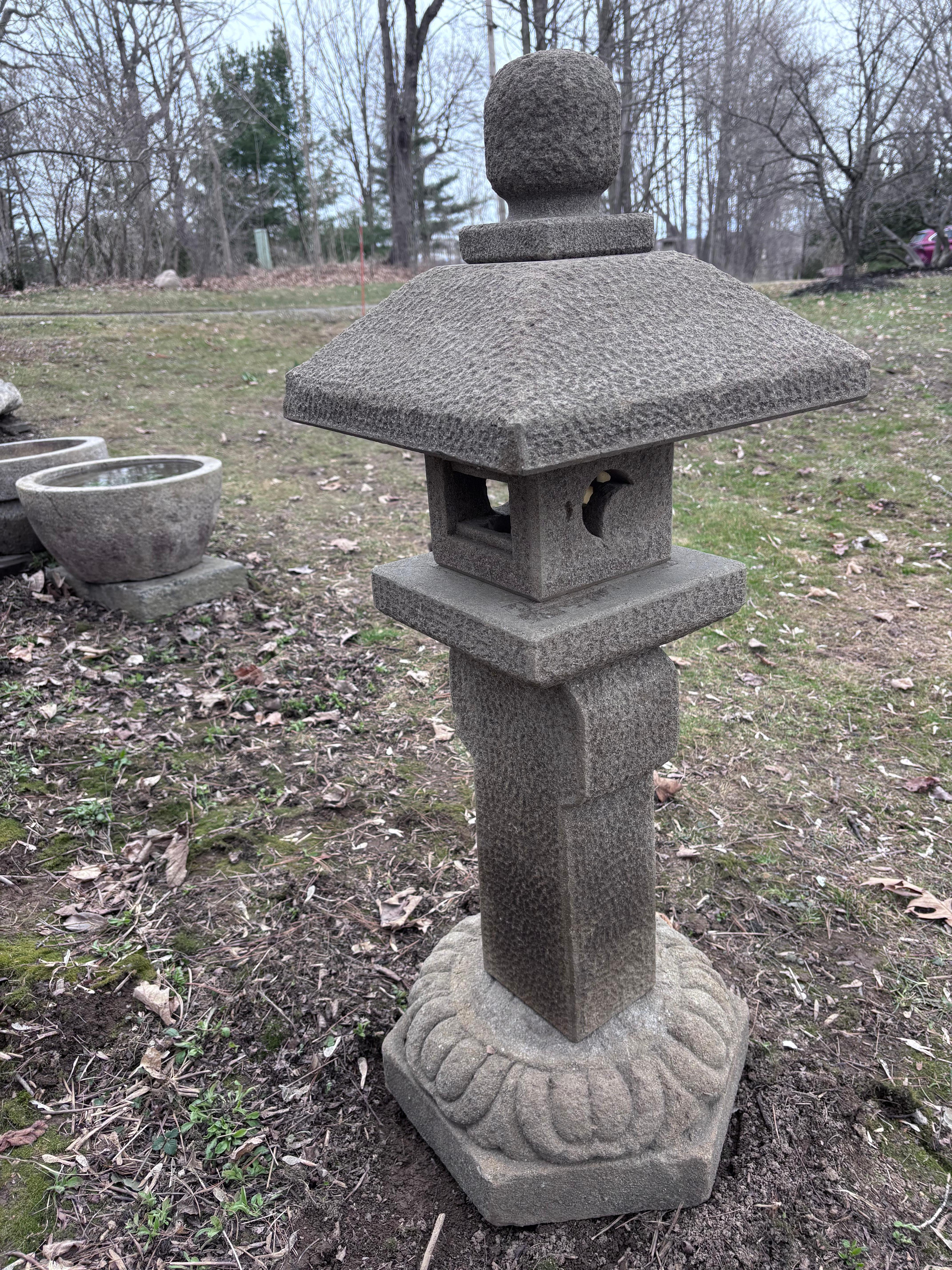Showa Japan Handsome Old  Oribe Garden Lantern With Wood Window , Tea Master Pick For Sale