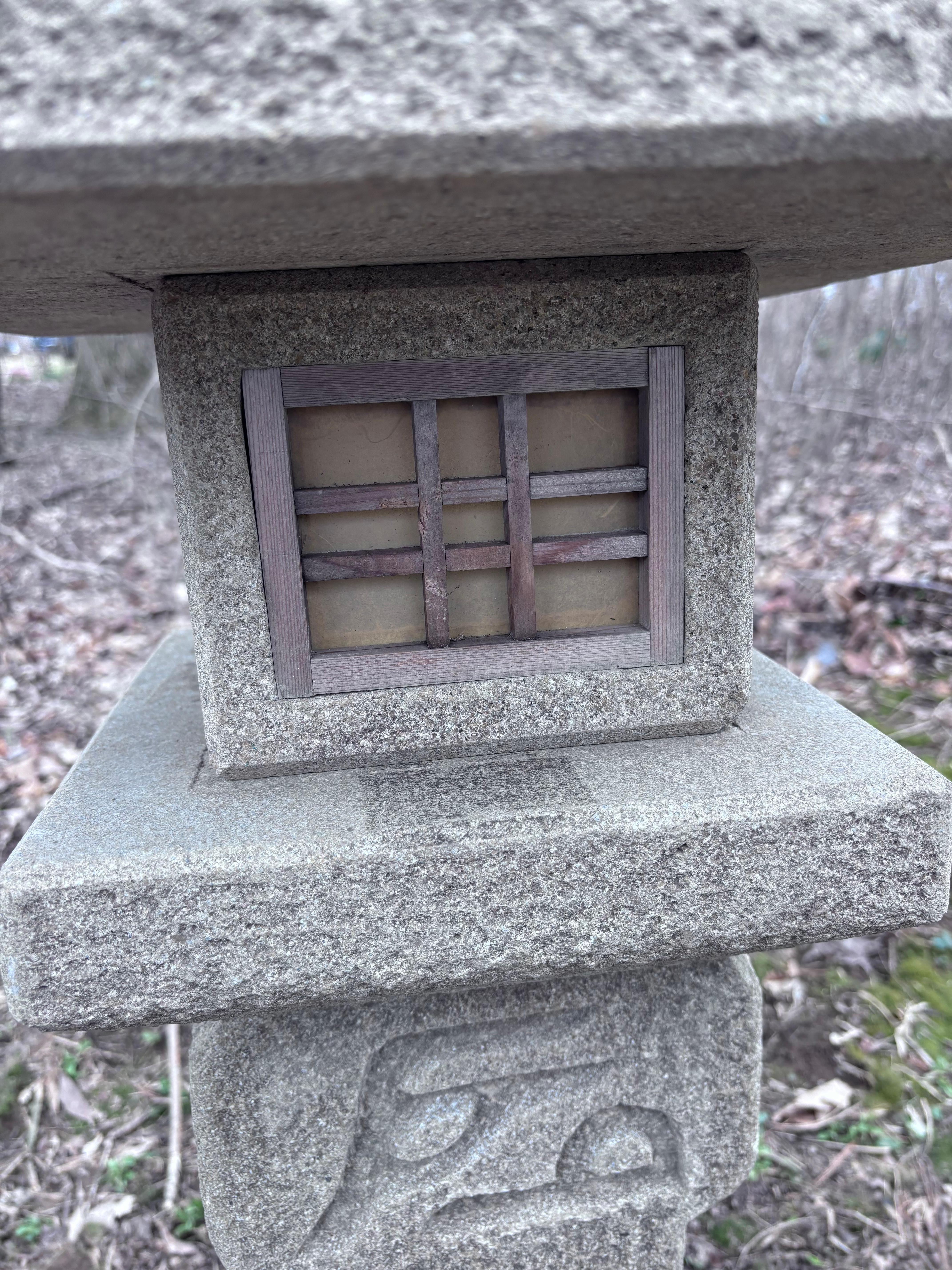Stone Japan Handsome Old  Oribe Garden Lantern With Wood Window , Tea Master Pick For Sale