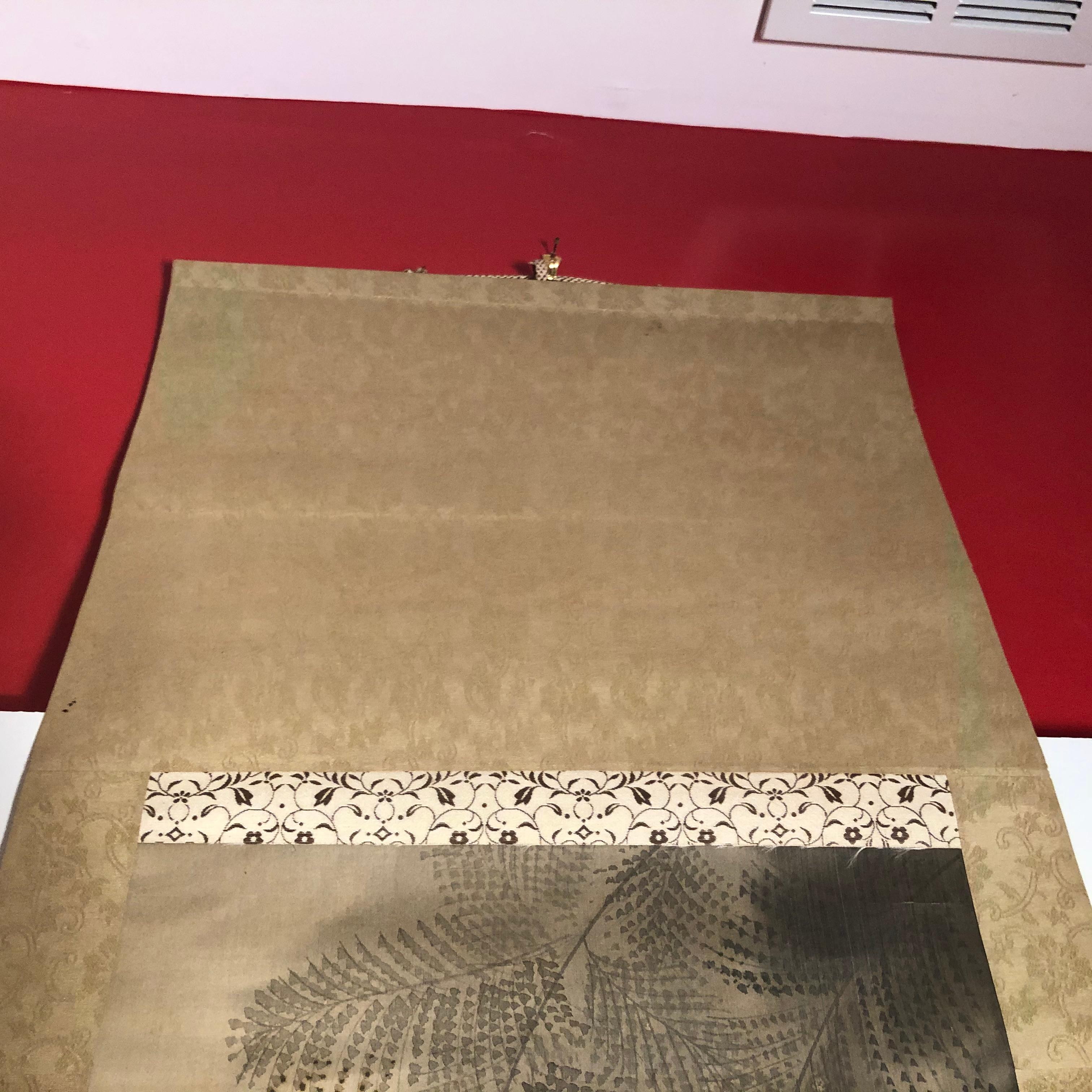 Japan Horn Owl Hand Painted Antique Silk Scroll Signed Keisen with Collector Box 5