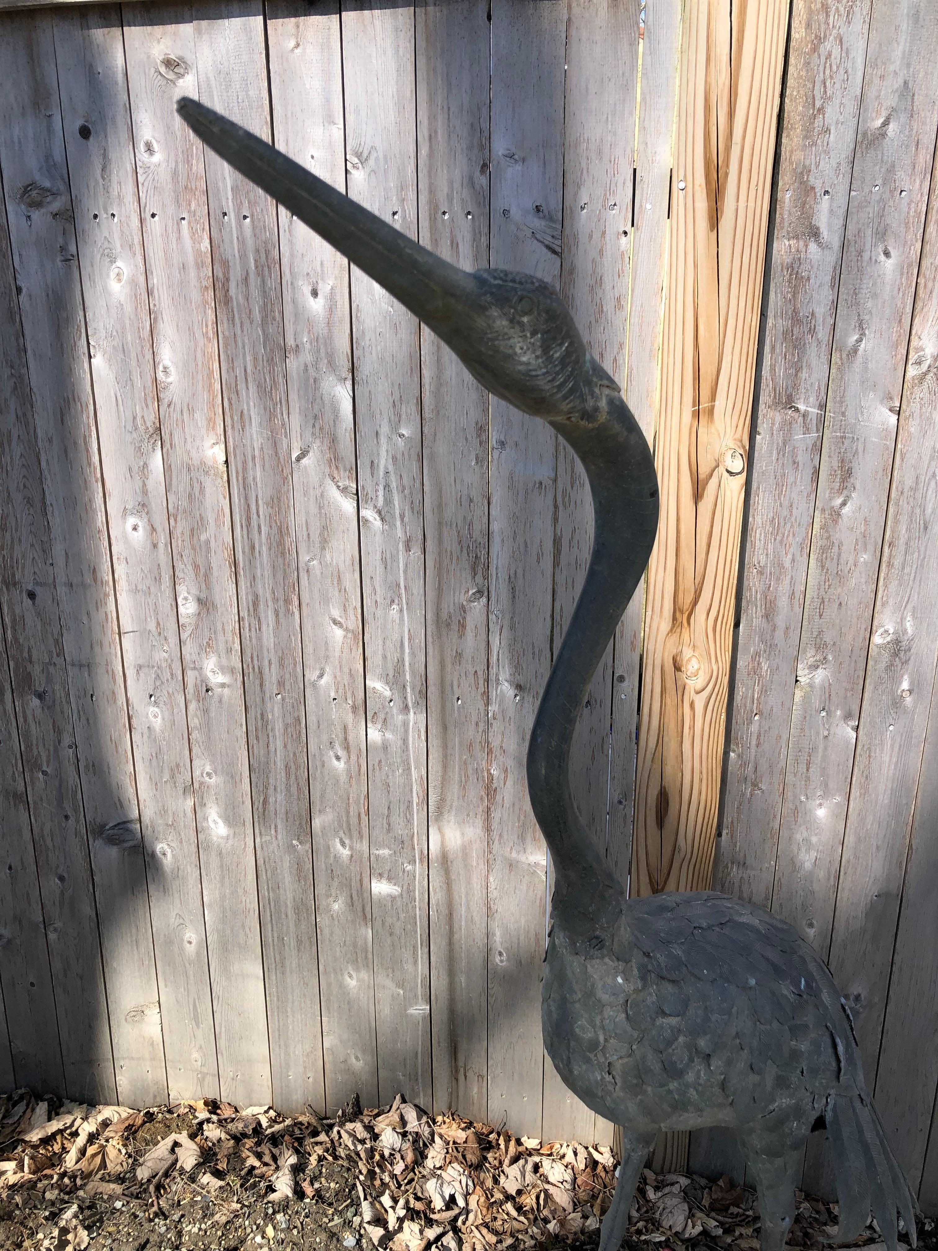 Hand-Crafted Japan Huge Cast Bronze Crane Beautiful Feathers and Head Details, 60