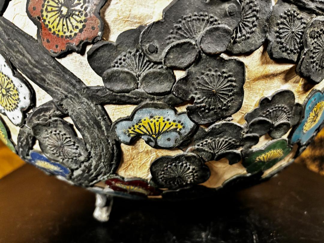 Japan Huge Antique Champleve Floral Bronze Orb Lantern, 19th Century For Sale 7