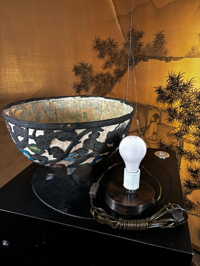 Cast Japan Huge Antique Champleve Floral Bronze Orb Lantern, 19th Century For Sale