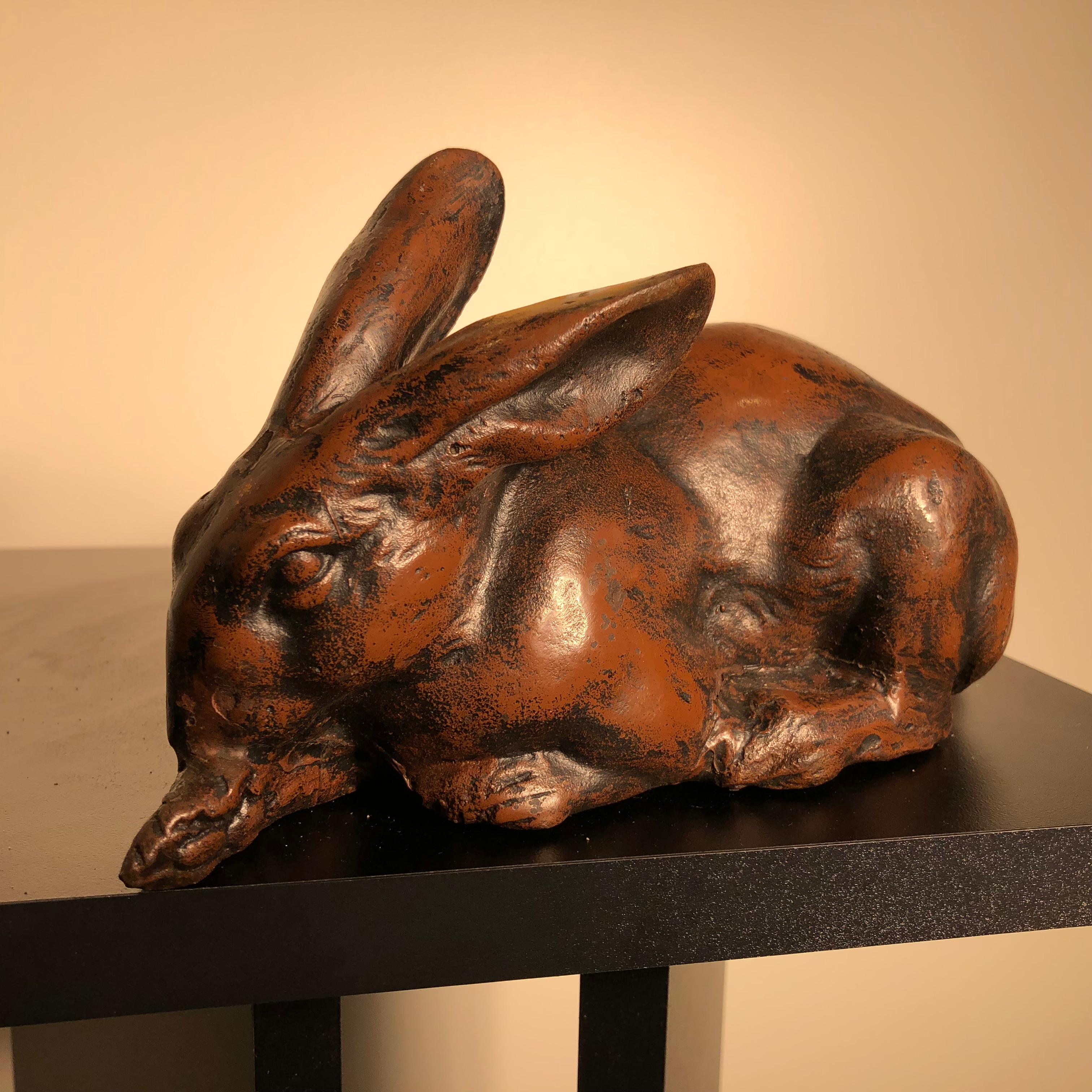 Showa Japan Huge Bronze Rabbit Usagi with Big Ears, Fine Details