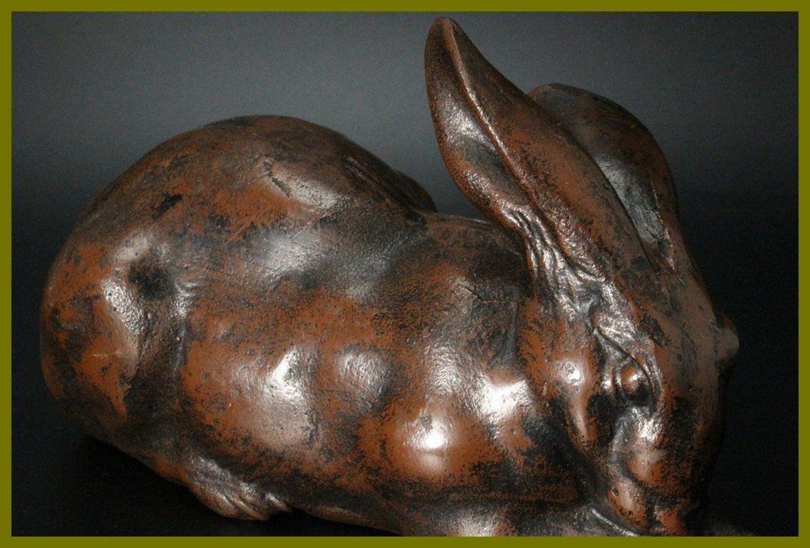 Japan Huge Bronze Rabbit Usagi with Big Ears, Fine Details In Good Condition In South Burlington, VT
