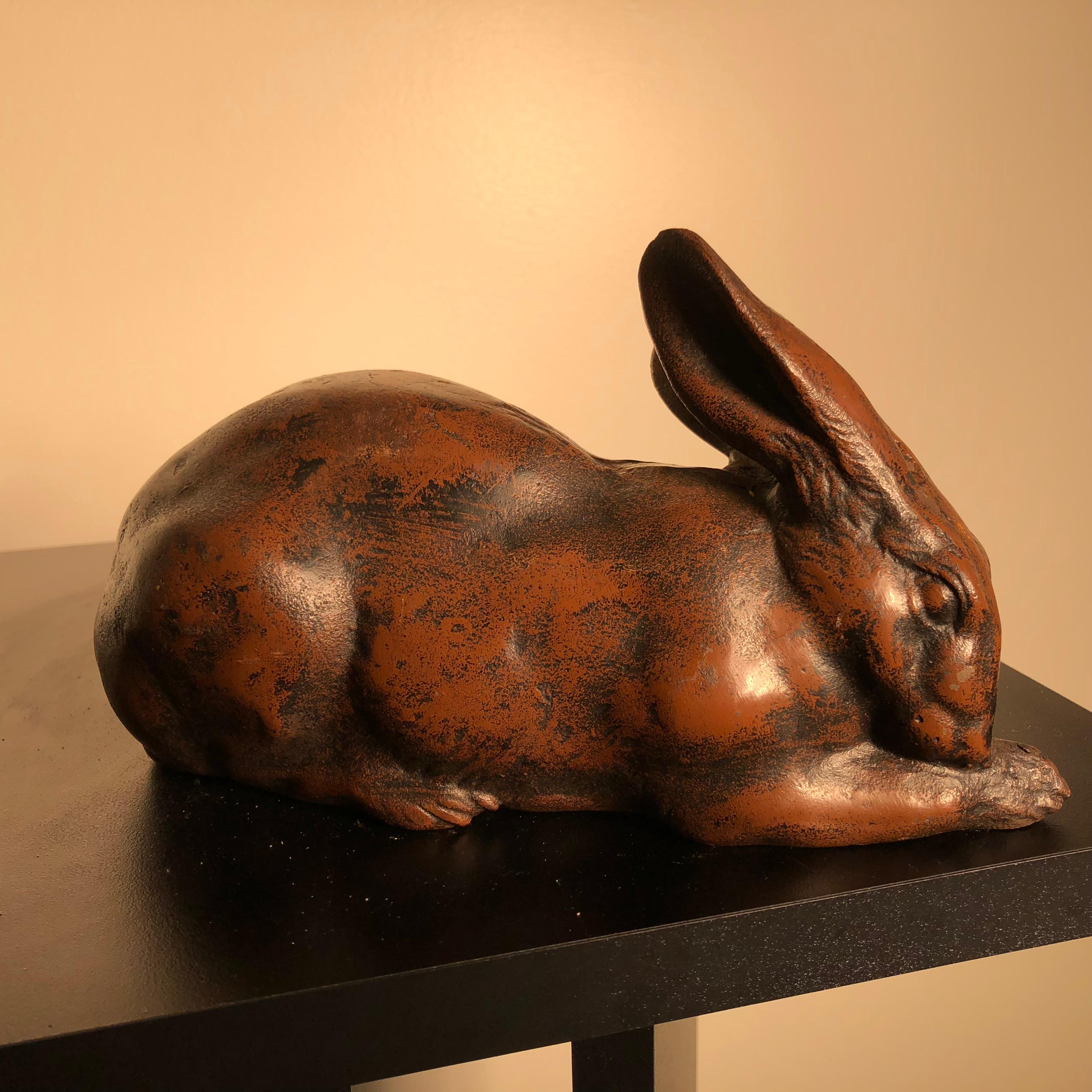 20th Century Japan Huge Bronze Rabbit Usagi with Big Ears, Fine Details