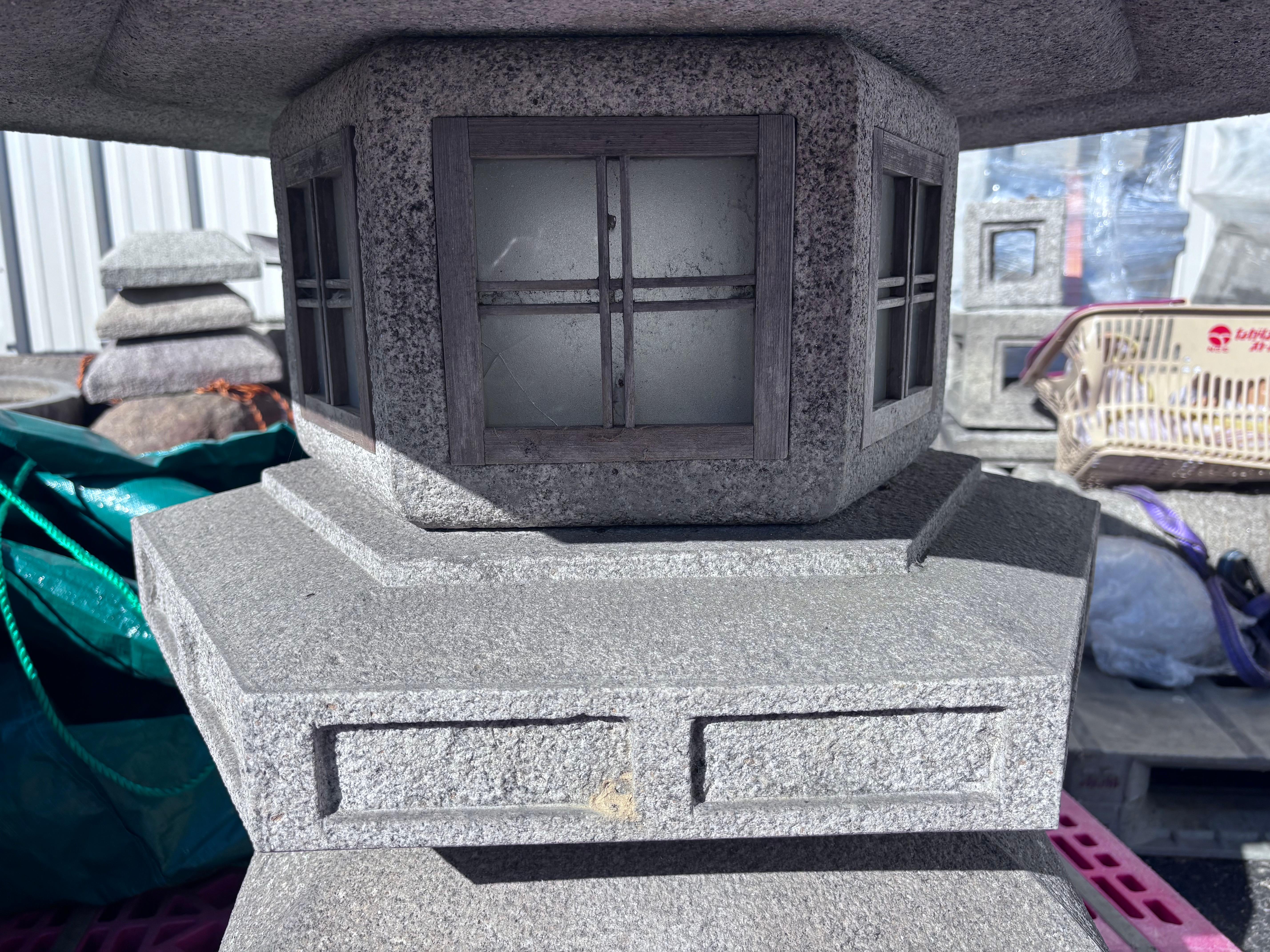 Showa Japan Huge Old Stone Yukimi Lantern with Beautiful Details, 38 Inches For Sale