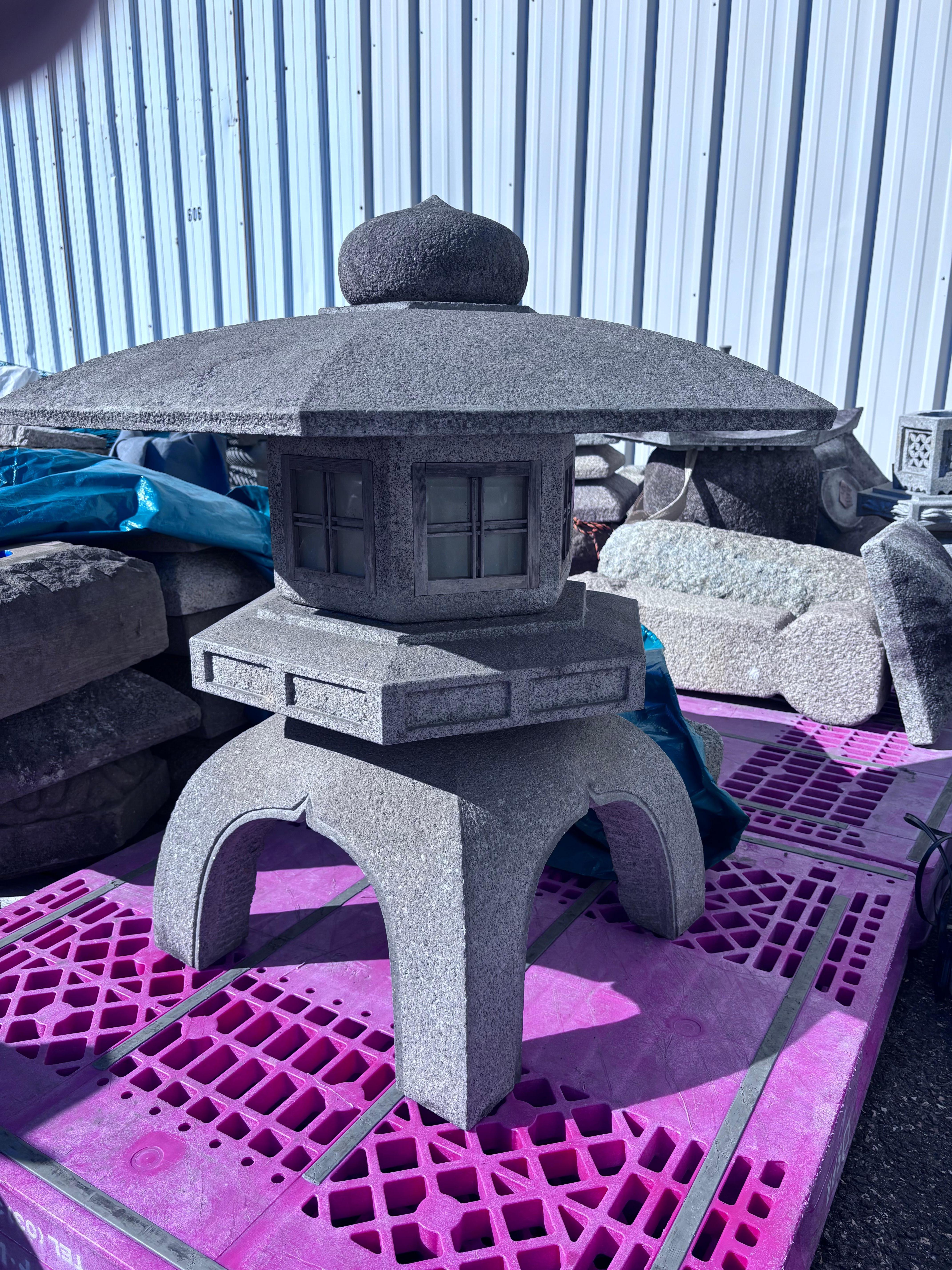 Japanese Japan Huge Old Stone Yukimi Lantern with Beautiful Details, 38 Inches For Sale