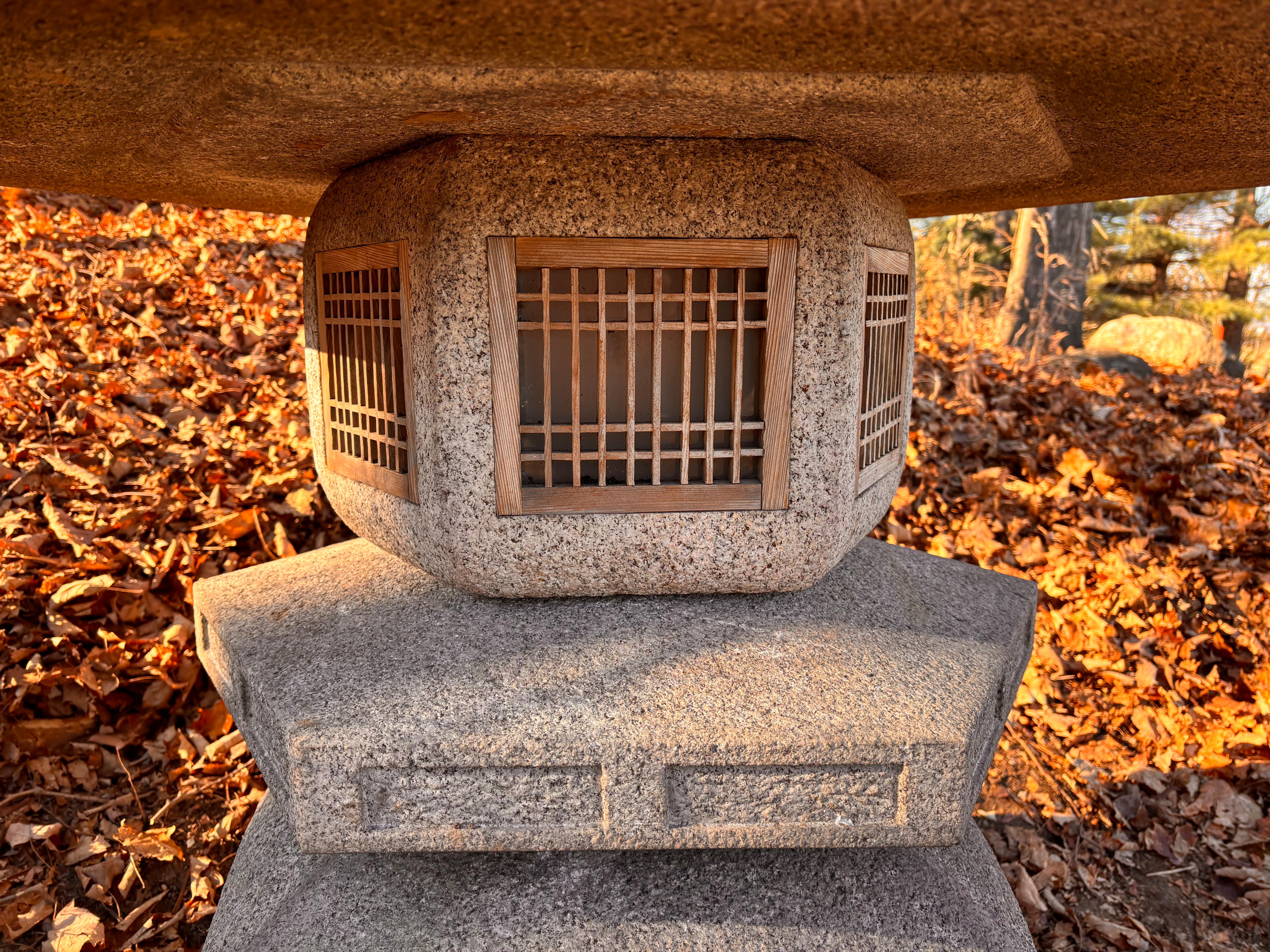 Japanese Japan Huge Old Stone Yukimi Lantern with Beautiful Details, 40 Inches