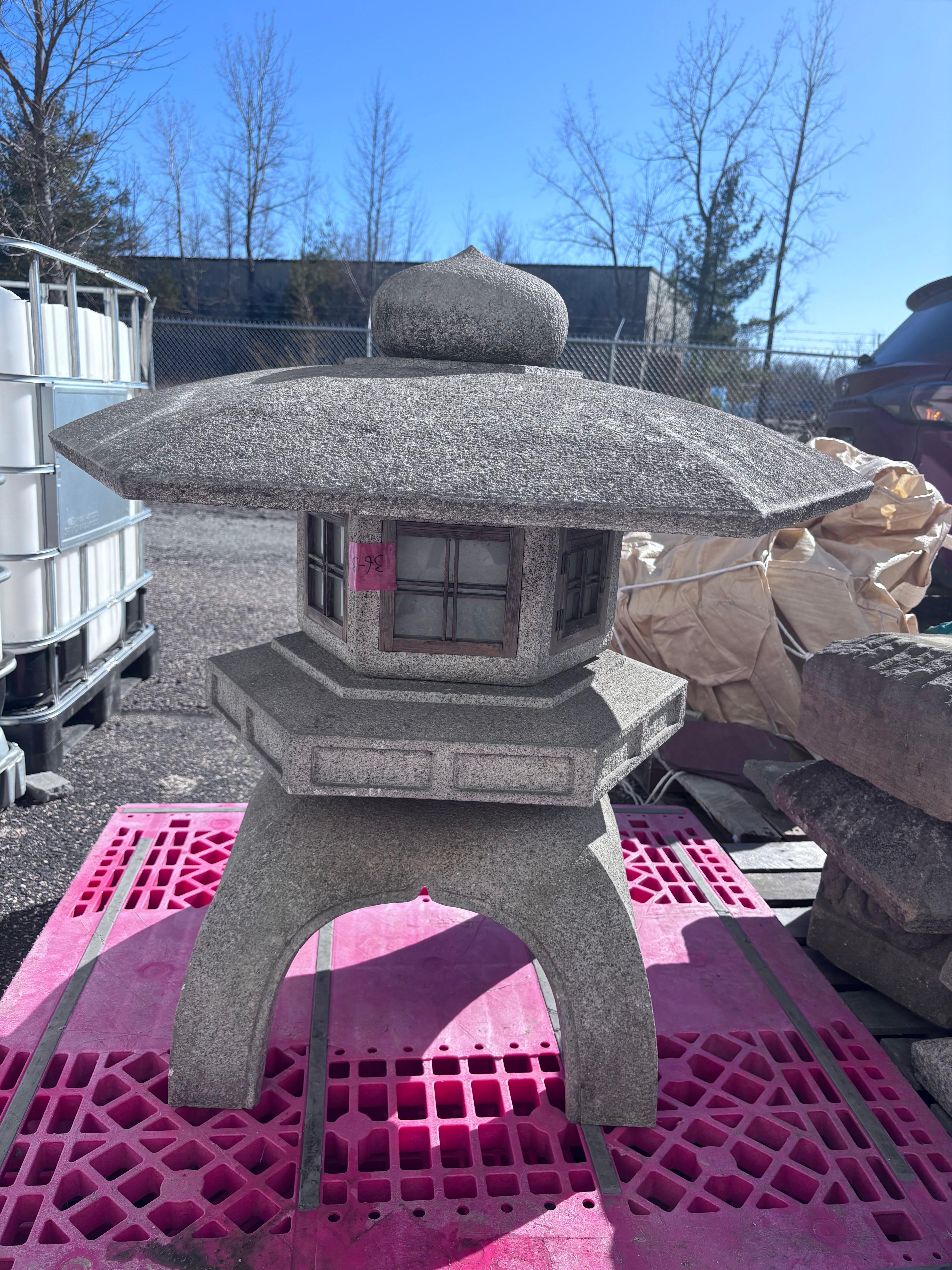 Hand-Crafted Japan Huge Old Stone Yukimi Lantern with Beautiful Details, 38 Inches For Sale