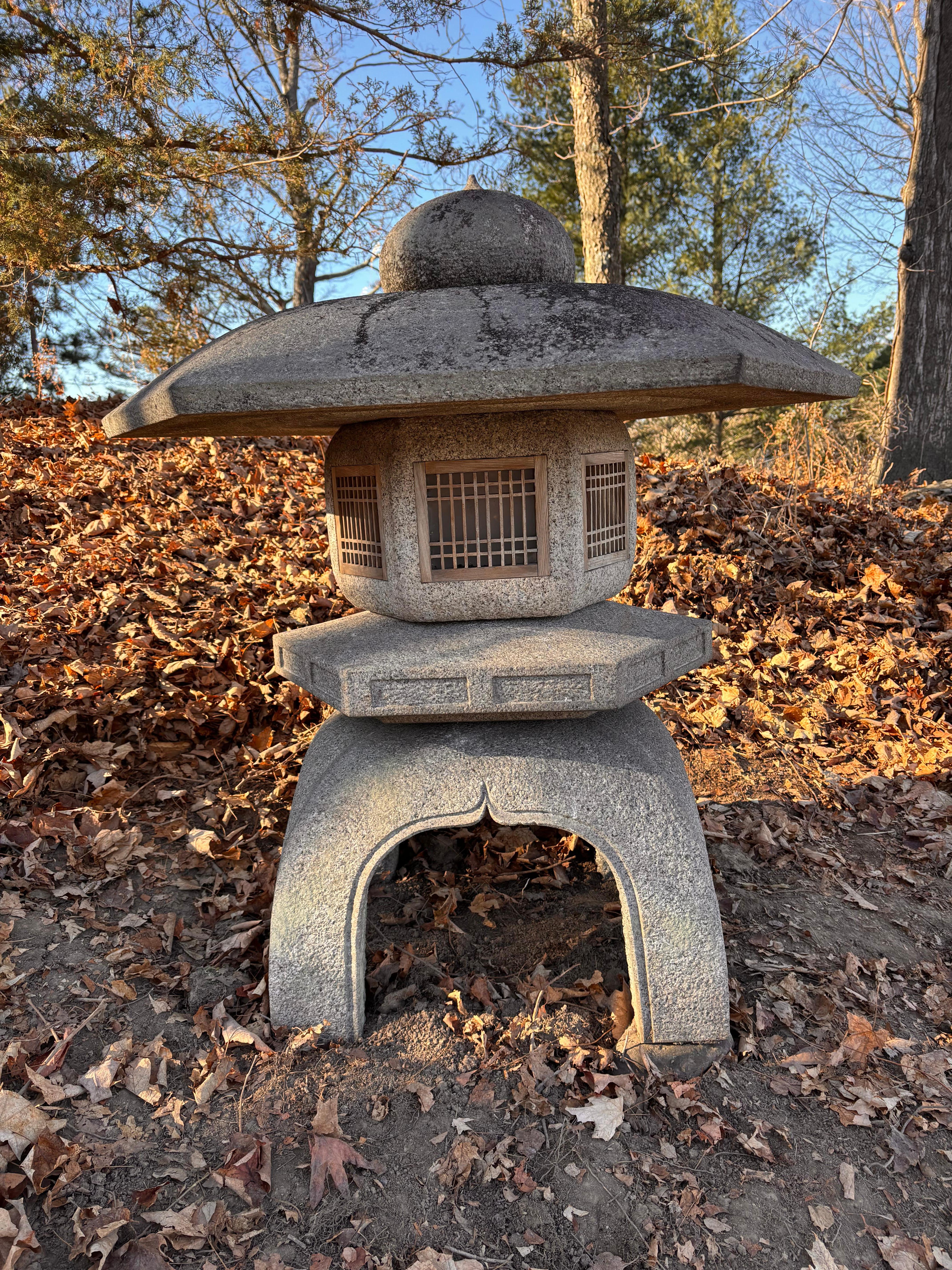 20th Century Japan Huge Old Stone Yukimi Lantern with Beautiful Details, 40 Inches