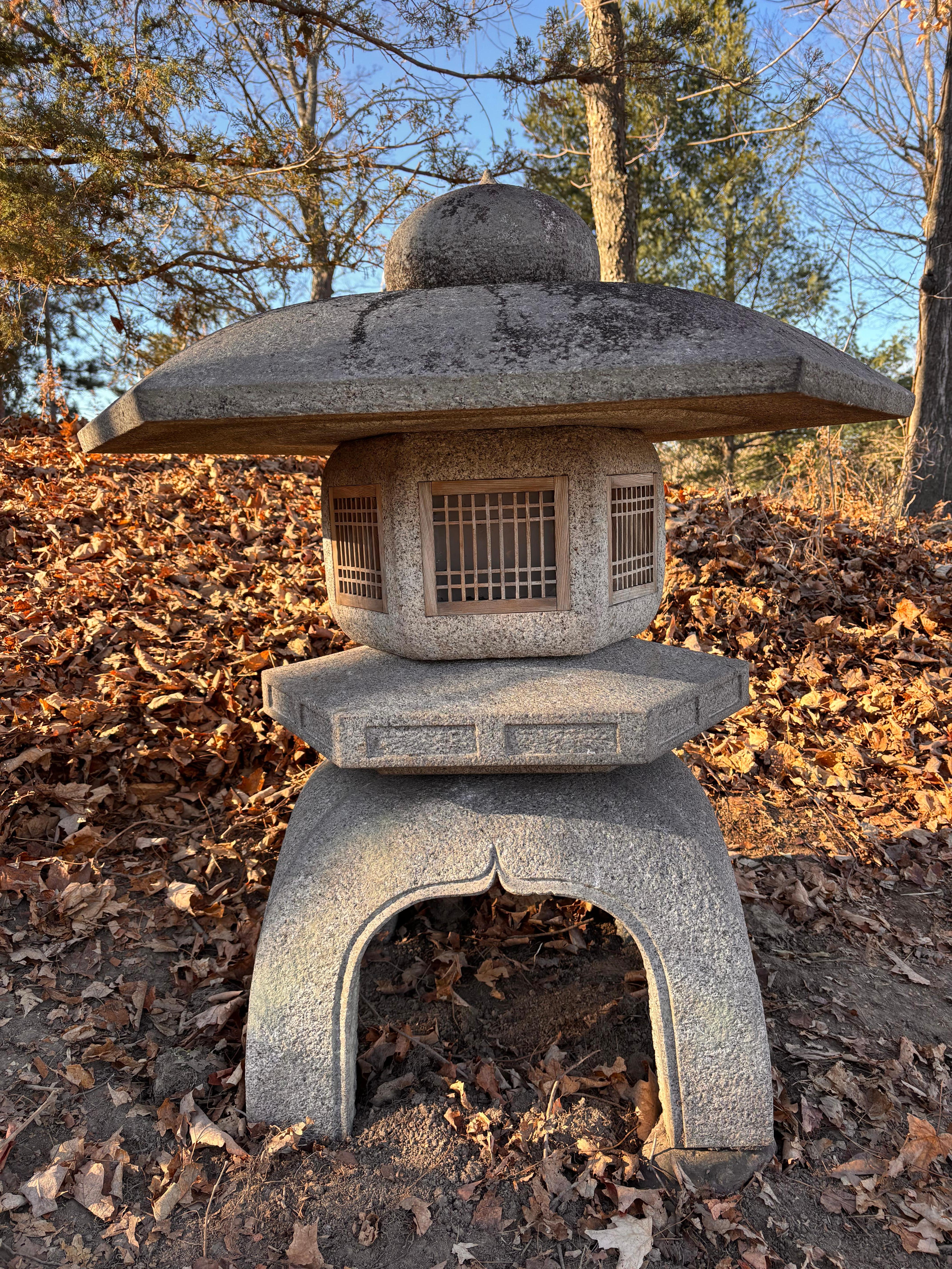 Japan Huge Old Stone Yukimi Lantern with Beautiful Details, 40 Inches 2