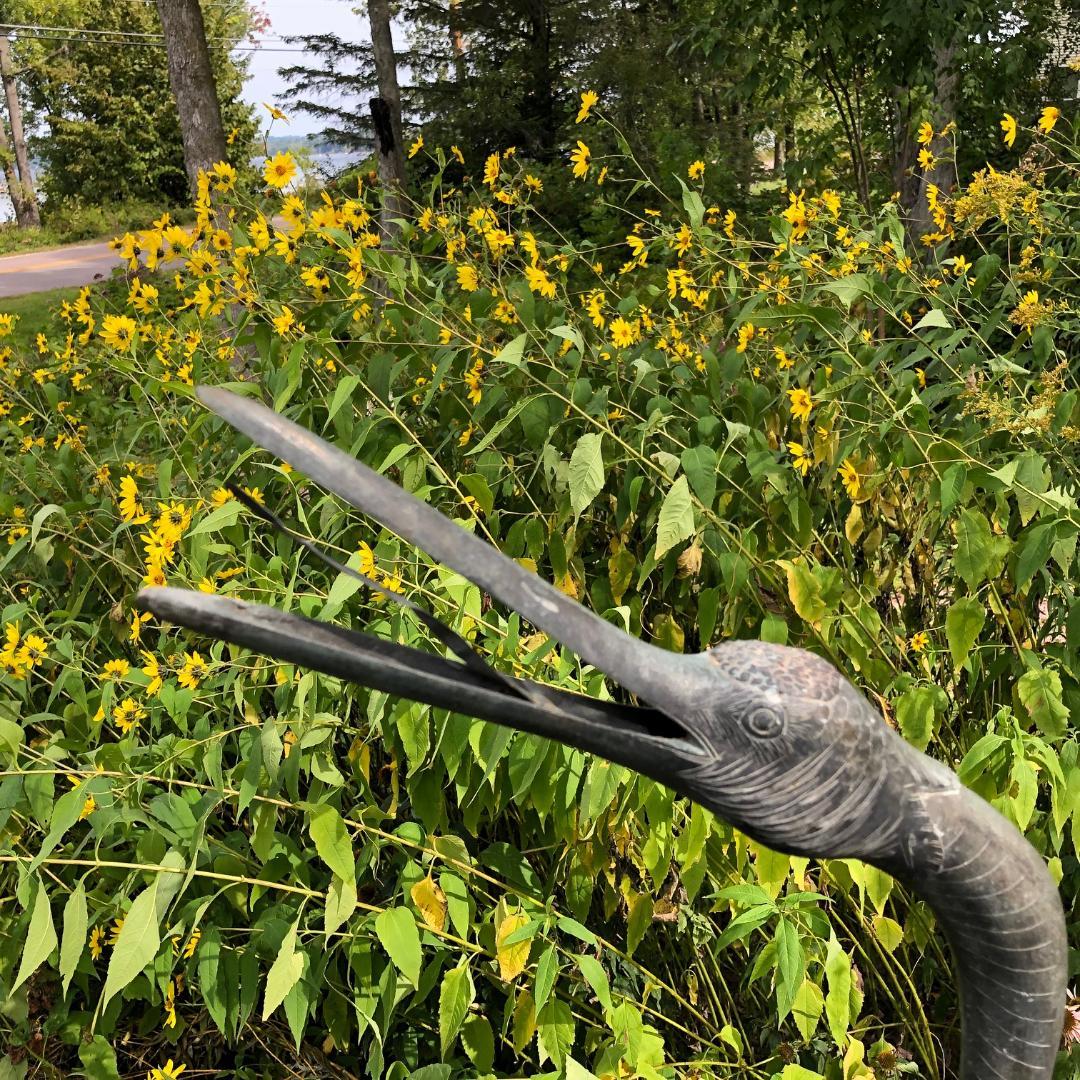 Japan Huge Pair of Cast Bronze Cranes Beautiful Feathers, Head Details In Good Condition In South Burlington, VT